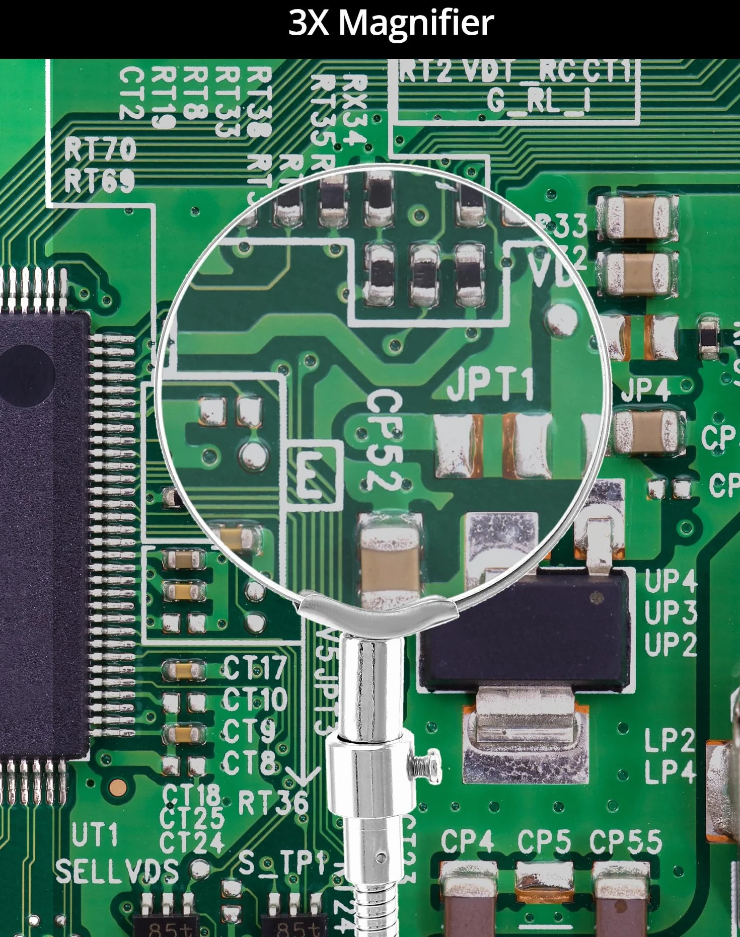 QWORK® Estación de soldadura de tercera mano con lupa 3X y 4 brazos flexibles, ayuda para soldar para electrónica, joyería, manualidades y más