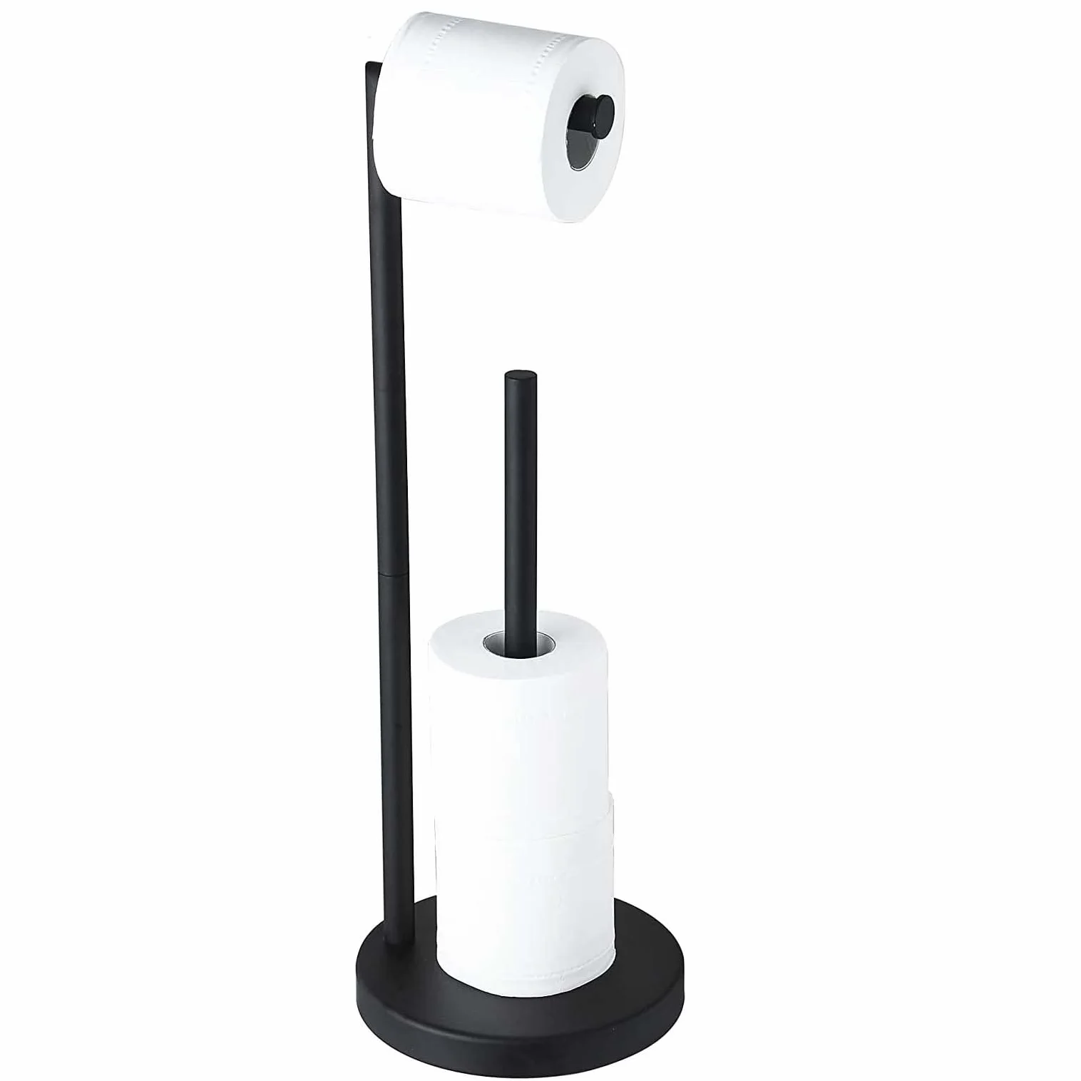 YUET Portarrollos de Papel Higiénico de Pie, Acero Inoxidable 304 Sus con Base Pesada,Soporte de Doble Almacenamiento Dispensador Independiente Porta Rollo Papel de Baño Cosina,Negro