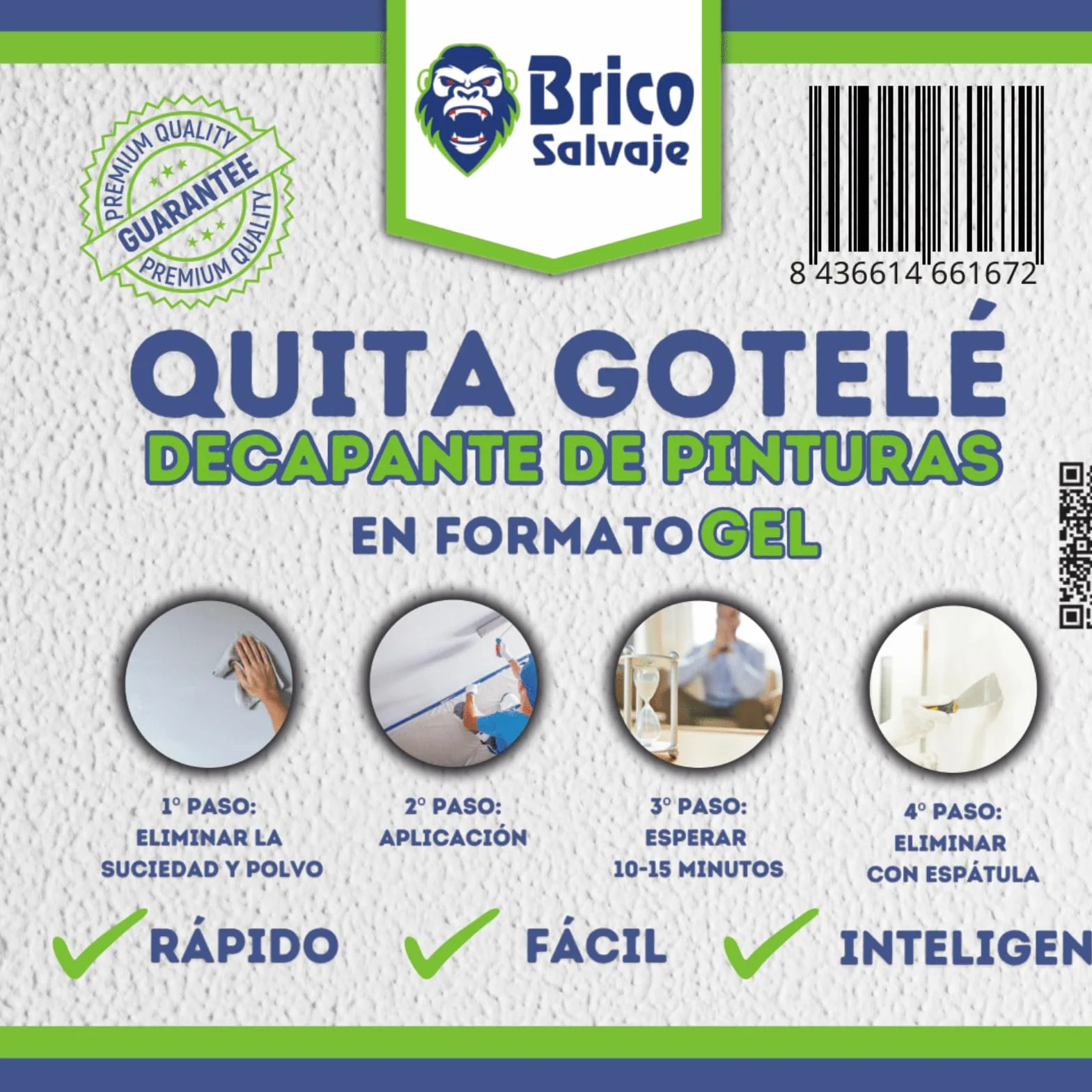 Quita Gotelé al Agua para Pinturas Plásticas | Decapante de Pinturas | Gel Azulado | Fácil Aplicación (750 ML)