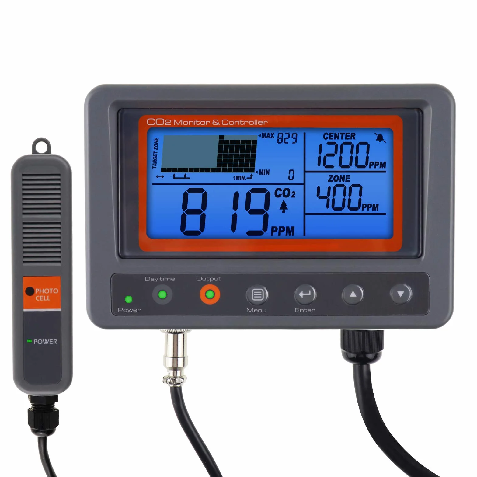 Controlador de CO2, Controlador de dióxido de Carbono, medidor de CO2, función de relé diurno y Nocturno, Sensor de CO2 NDIR para Invernadero, Salas de Cultivo, fábrica, hogar, Oficina