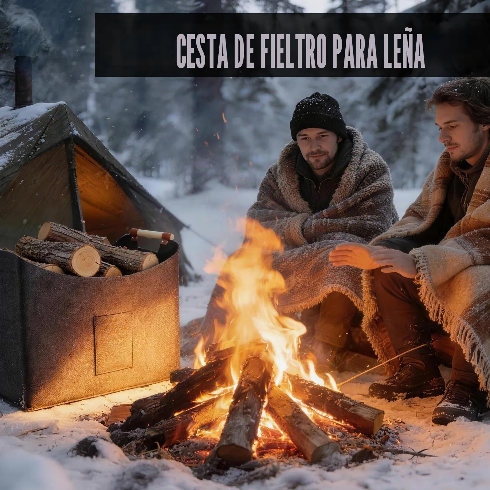 Cesta Plegable para Leña de 96 L, Fieltro Extragrueso, Mango Reforzado, Negro