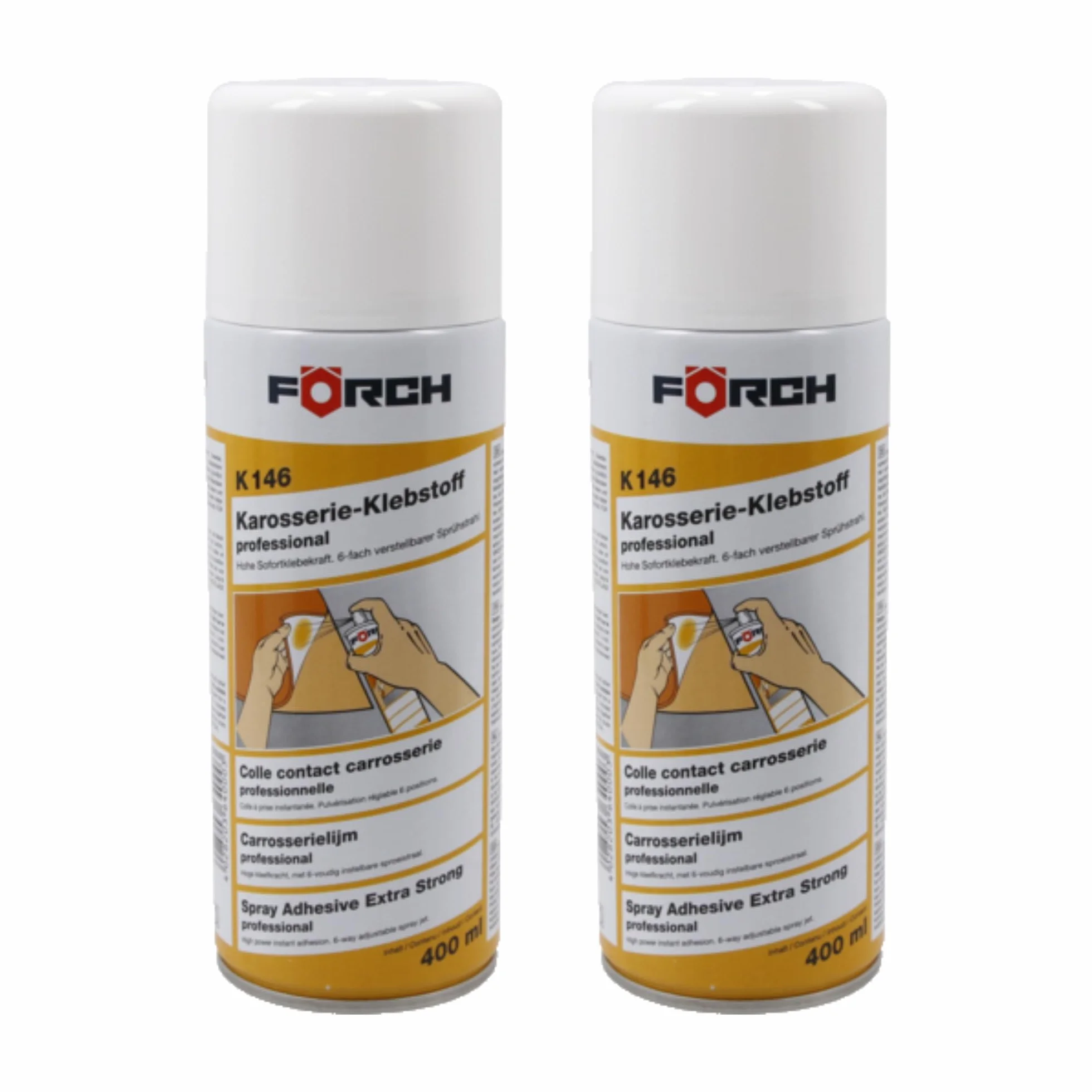 Cola de Contacto en Spray Förch, Pegamento en Spray ideal para Tapicería Coche, Espuma, Tela, Madera, Metal y Hormigón - 2 Unidades