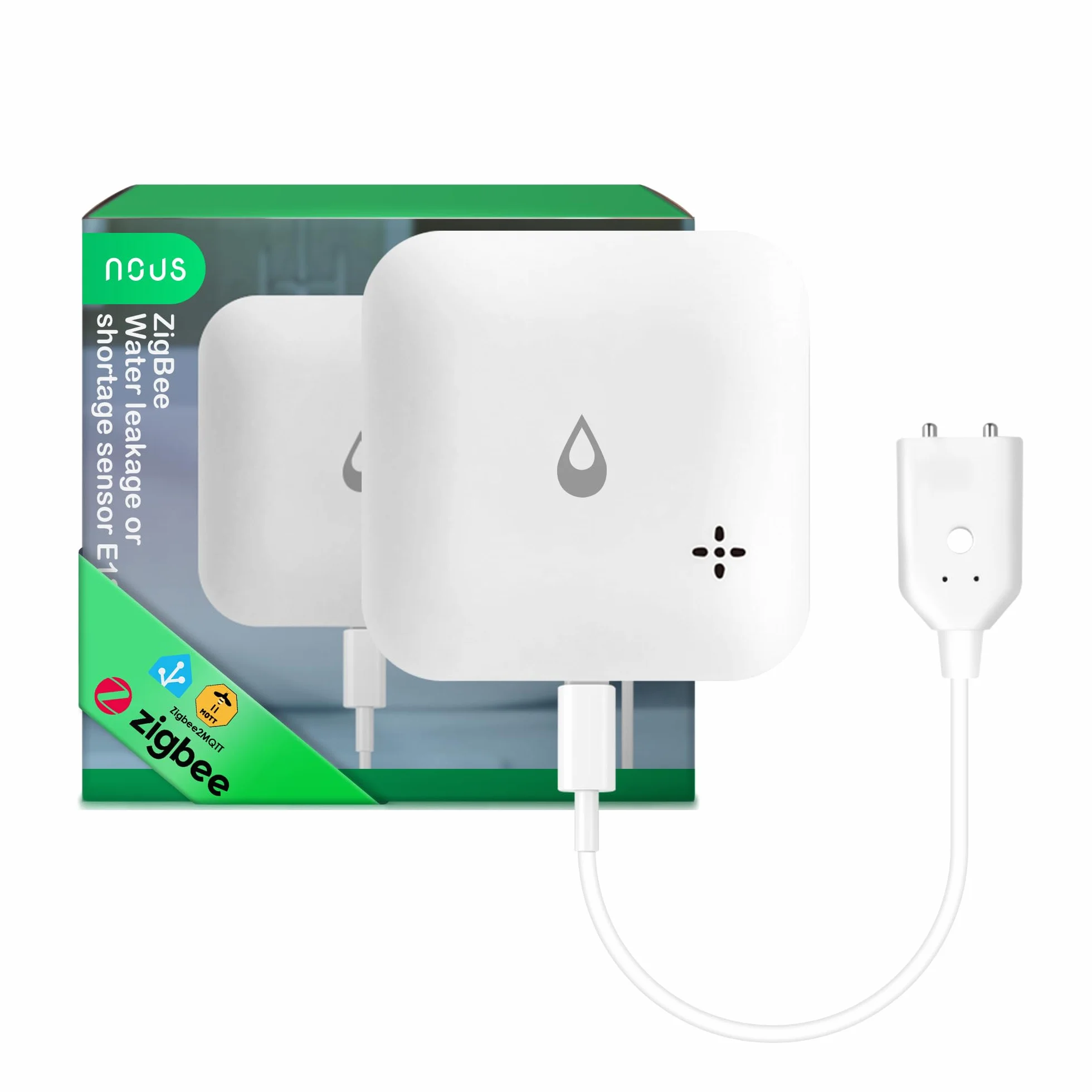 Nous E13 ZigBee Sensor de Agua para Fuga o Falta de Agua, Alarme de 80 dB, Notificación por App, IP66, Funciona con Batería (2×AAA), Compatible con Alexa, Google Home, Se Requiere Hub ZigBee