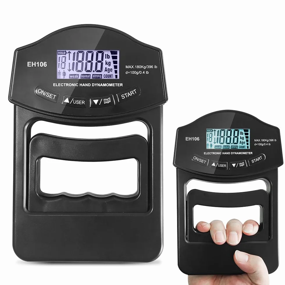 NAVESO Dinamómetro de Mano Digital, 396lb/180Kg Dinamómetro Electrónico de Mano, Pantallas LED, Entrenador de Fuerza de Agarre Con Cable de Datos USB