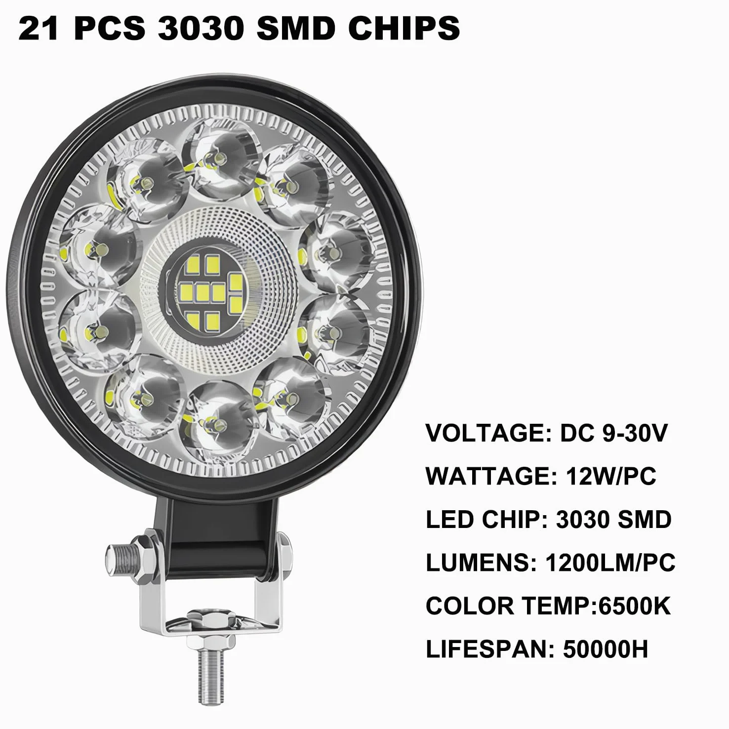 GLL Foco LED de Trabajo 12W 12V 24V, 3.3 Pulgadas Ultra Fino Haz de Inundación, 1200LM Focos Gran Angular Impermeable IP67 para Tractor, Todoterreno, Camión (Pack de 4)