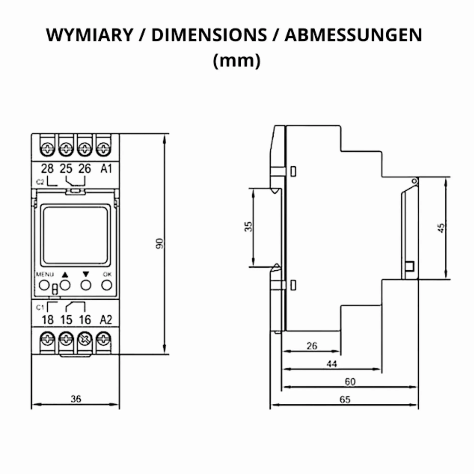 ORNO PRE-450 Interruptor Horario Astronómico 52 Programas 1 Salida de Relé máx.16A/230V 2 Módulos de Anchura DIN TH-35mm Blanco