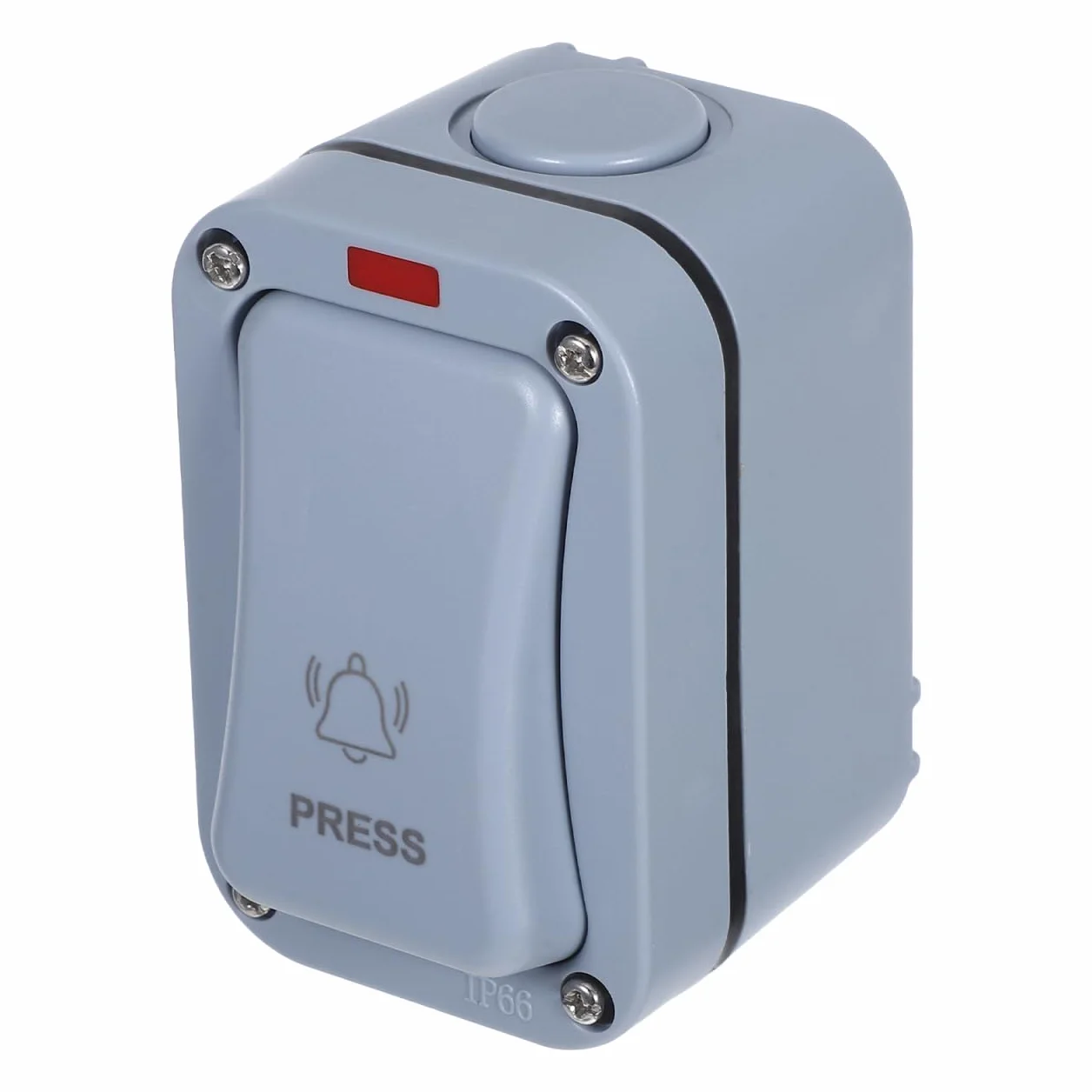 GLEAVI Pulsador de Timbre Impermeable de Exterior: Interruptor de Superficie con Luz Indicadora para Puerta y Garaje (9x6x5.5 cm)