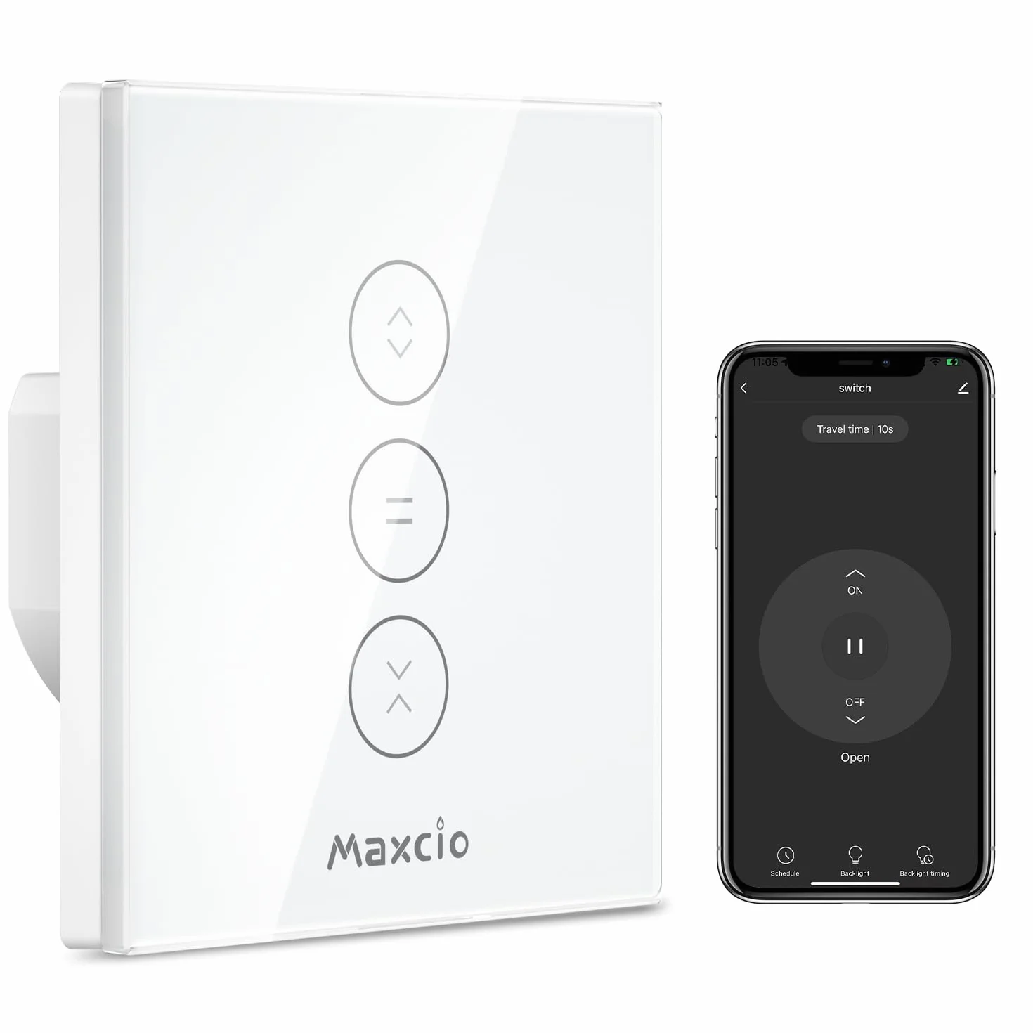 Maxcio Interruptor de Persiana WiFi, Control Inteligente de Persiana compatible con Alexa, Google Assistant, Control por voz y Control Remoto, Temporizador