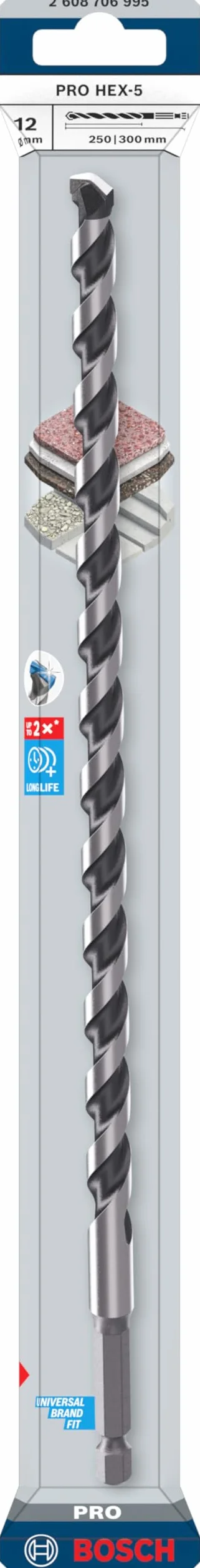 Bosch 1x Broca PRO HEX-5 (para Piedra dura, Hormigón, Ø 12,00 mm, Professional Accesorios Taladro)
