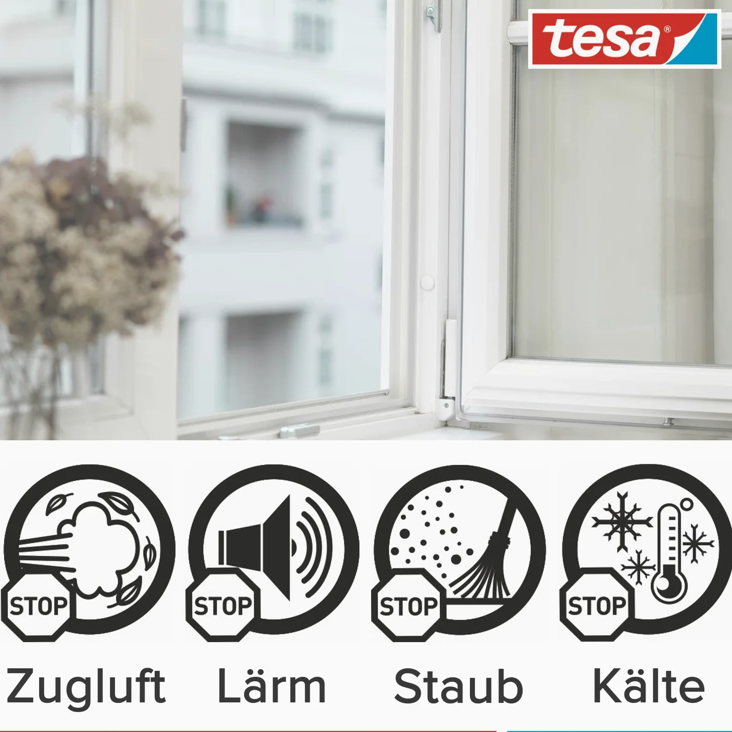 tesamoll Perfil E - Paquete de 2 - Burlete de Caucho Autoadhesivo para Aislar Ventanas y Puertas y Sellar Huecos - Blanco - 2x 10 m x 9 mm x 4 mm