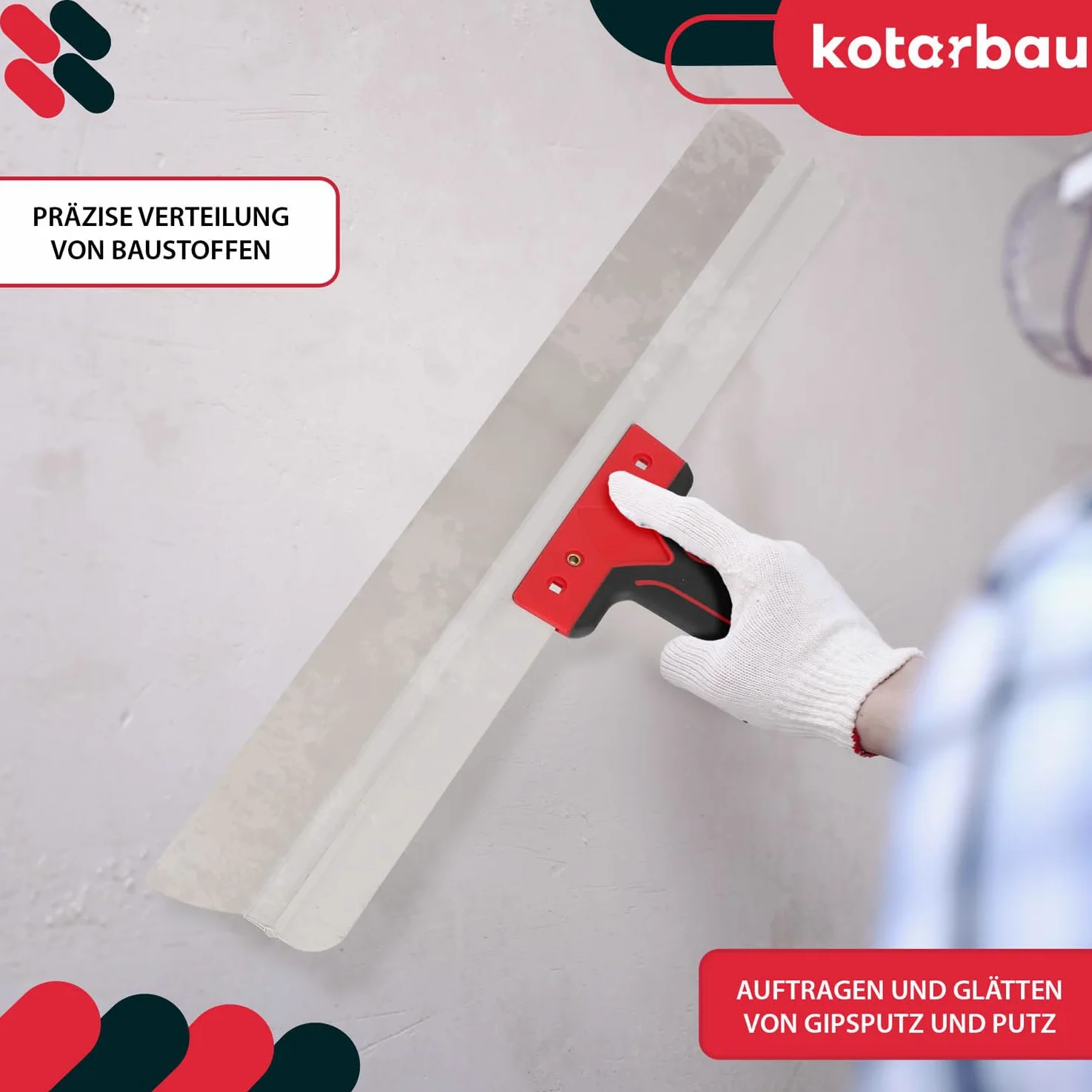 KOTARBAU® Espátula de acero inoxidable 600 mm, para aplicar y retirar yeso, masilla, ancha, para fachadas con soporte de aluminio y mango suave, de superficie