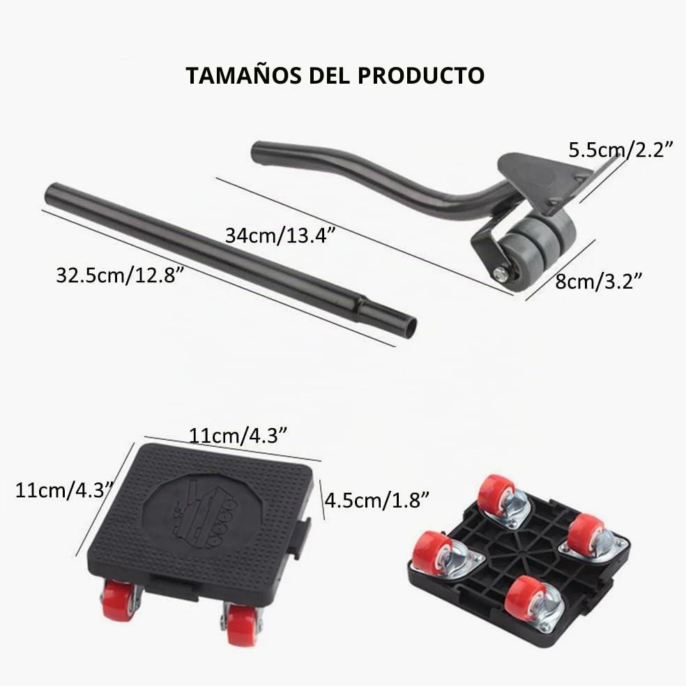 Elevador de Muebles Pesados con Barra de extensión y 4 Patines de Muebles con Ruedas, Capacidad de Carga de 400 kg, Juego de Herramientas para Mover Muebles