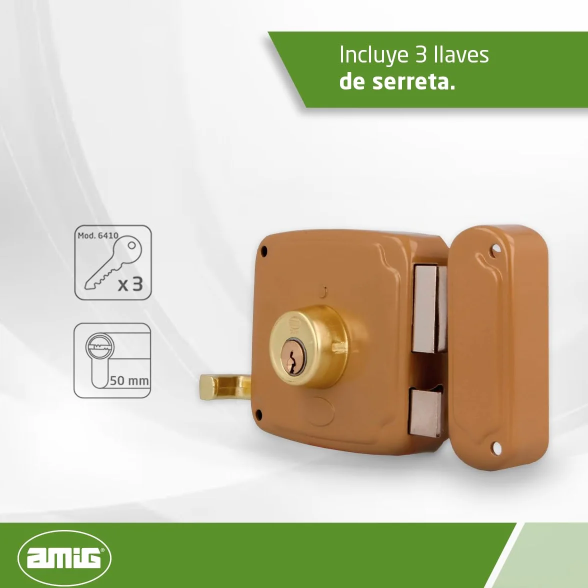 Amig - Cerradura de Sobreponer de Derecha con Palanca de Cierre, Lengüeta y Tirador - Acero Dorado - Medida: 100 x 95 mm - Ideal para Puertas de Madera de Entrada o de Paso