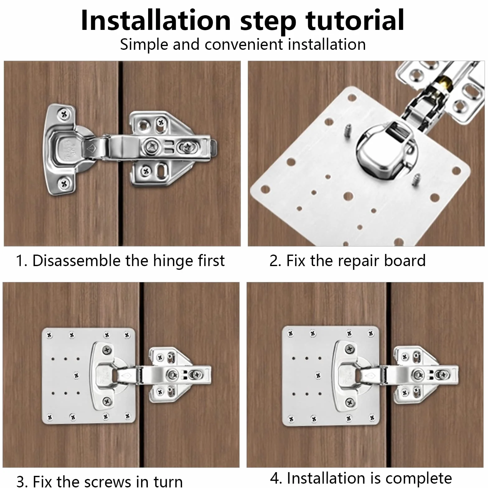 Placa de Reparación de Bisagras con Orificio y Tornillos para Puerta de Armario, Muebles, Cajón