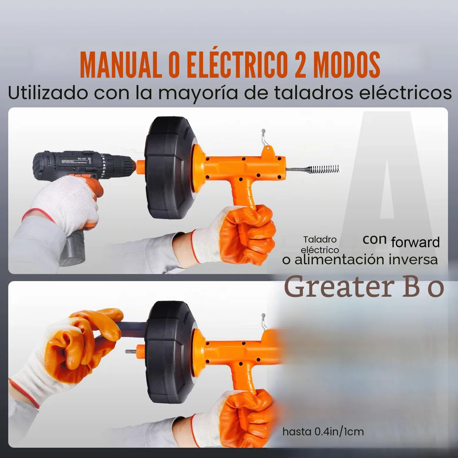 VEVOR Espiral de Limpieza de Tuberías 0,63x76,2 cm Cable de Acero de Resorte Limpiador de Drenaje de Alimentación Automática de Limpieza de Tuberías Limpiador de tuberías para Inodoros, Cocina, Baño