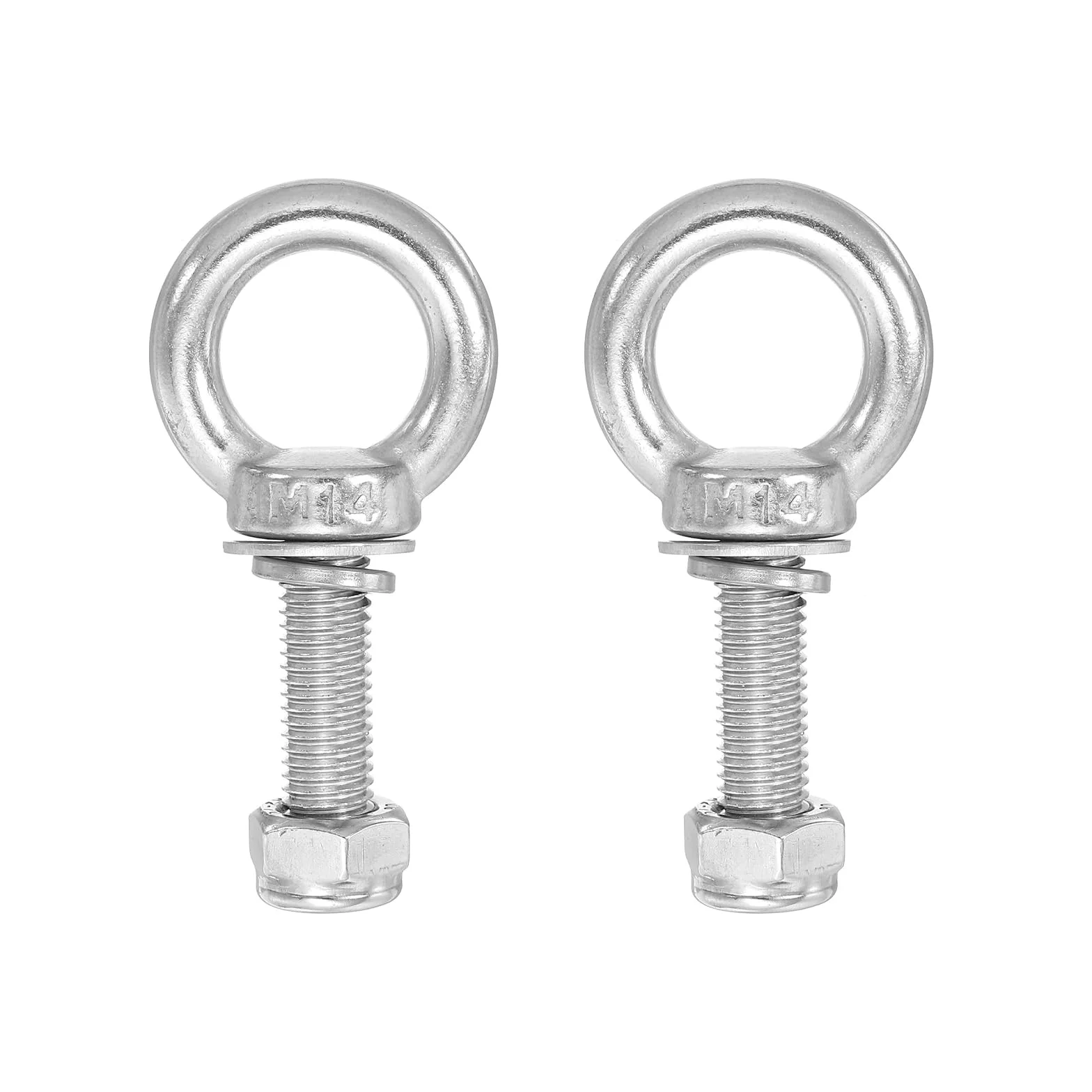 PATIKIL Pernos de Ojo para Levantamiento de Hombro M14x50 Acero Inoxidable 304 Rosca Macho con Tuerca Hexagonal Arandela Plana para Colgar y Asegurar Cadena Alambre 2 Sets