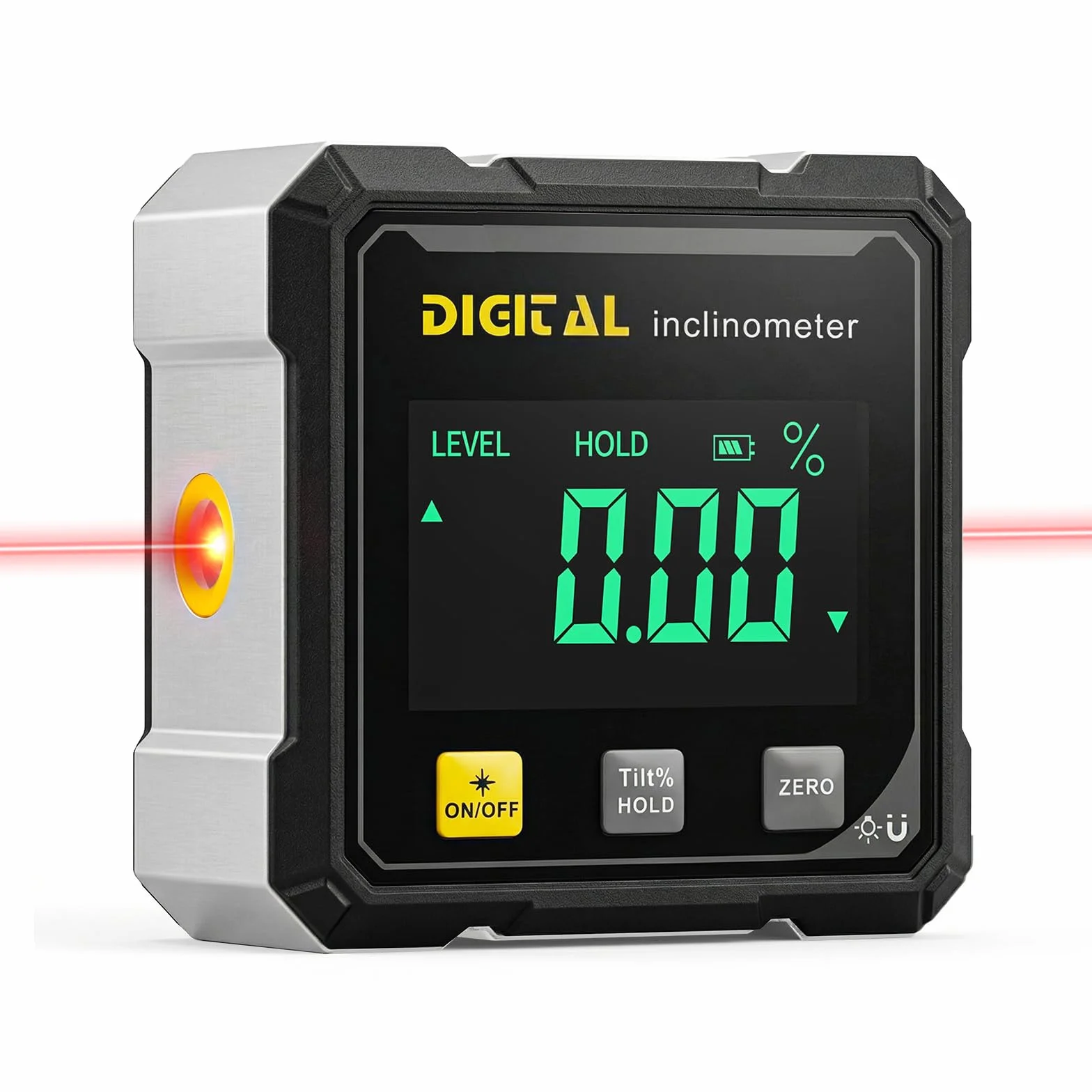 Inclinómetro Digital, 4 Caras Nivel Digital Magnetico, 4x90° Transportador láser electrónico Recargable, con Pantalla LCD, Resistente al agua IP54, para Carpintería, Construcción, Decoración, Bricolaj