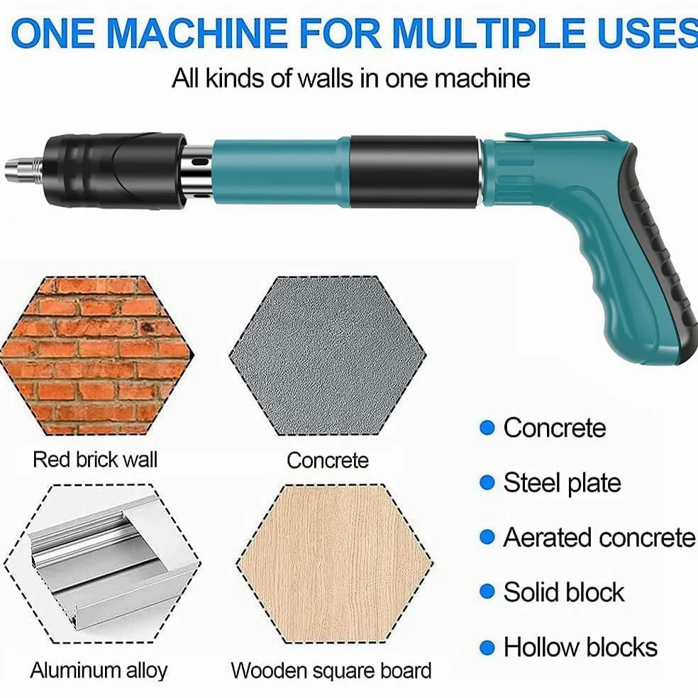 Clavadora Beton,Pistola de uñas de uñas, 5 velocidades, pistola de uñas manual,Pistola de uñas con guantes de gafas,Kit para techos de paredes de hormigón (con 100 clavos)