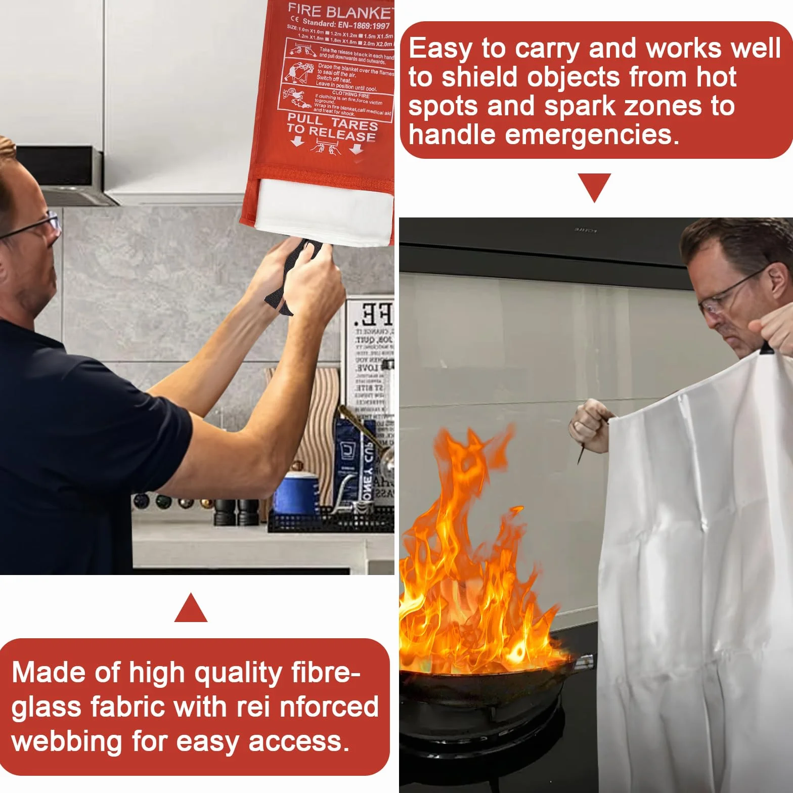 2 Piezas Manta Ignífuga para Hogar y Cocina, 100x100CM Manta Ignífuga de Emergencia, Manta Ignífuga de Fibra de Emergencia para Oficina Camping Horno Garaje