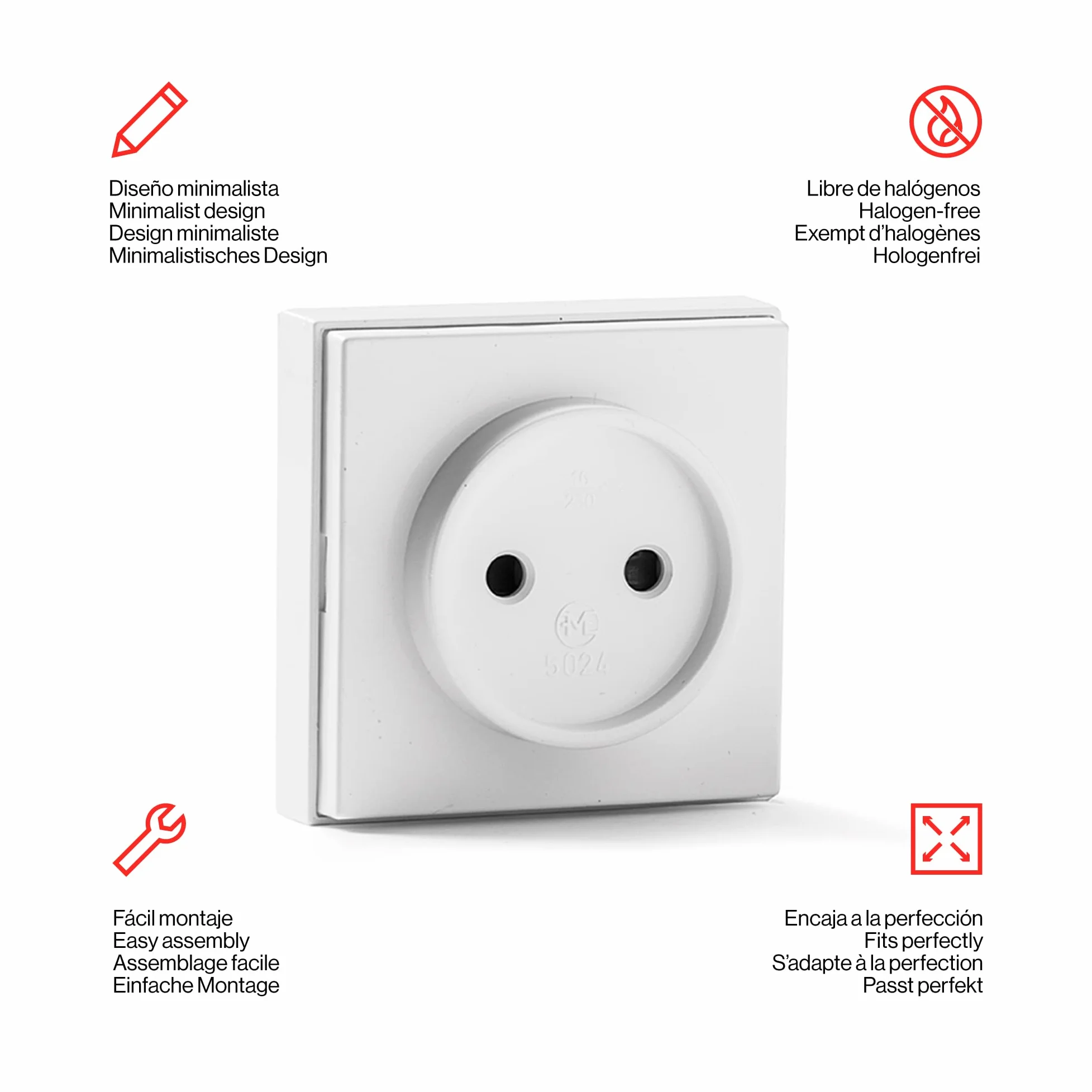 FAMATEL Toma de corriente sin TT Superficie 65x65mm 16A 250V Serie 5000 Blanco