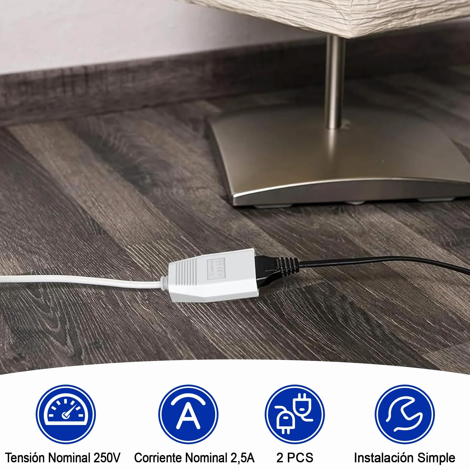 Conectores europeos planos Schuko 250V IP20 goma protección contra torceduras 4 piezas blanco