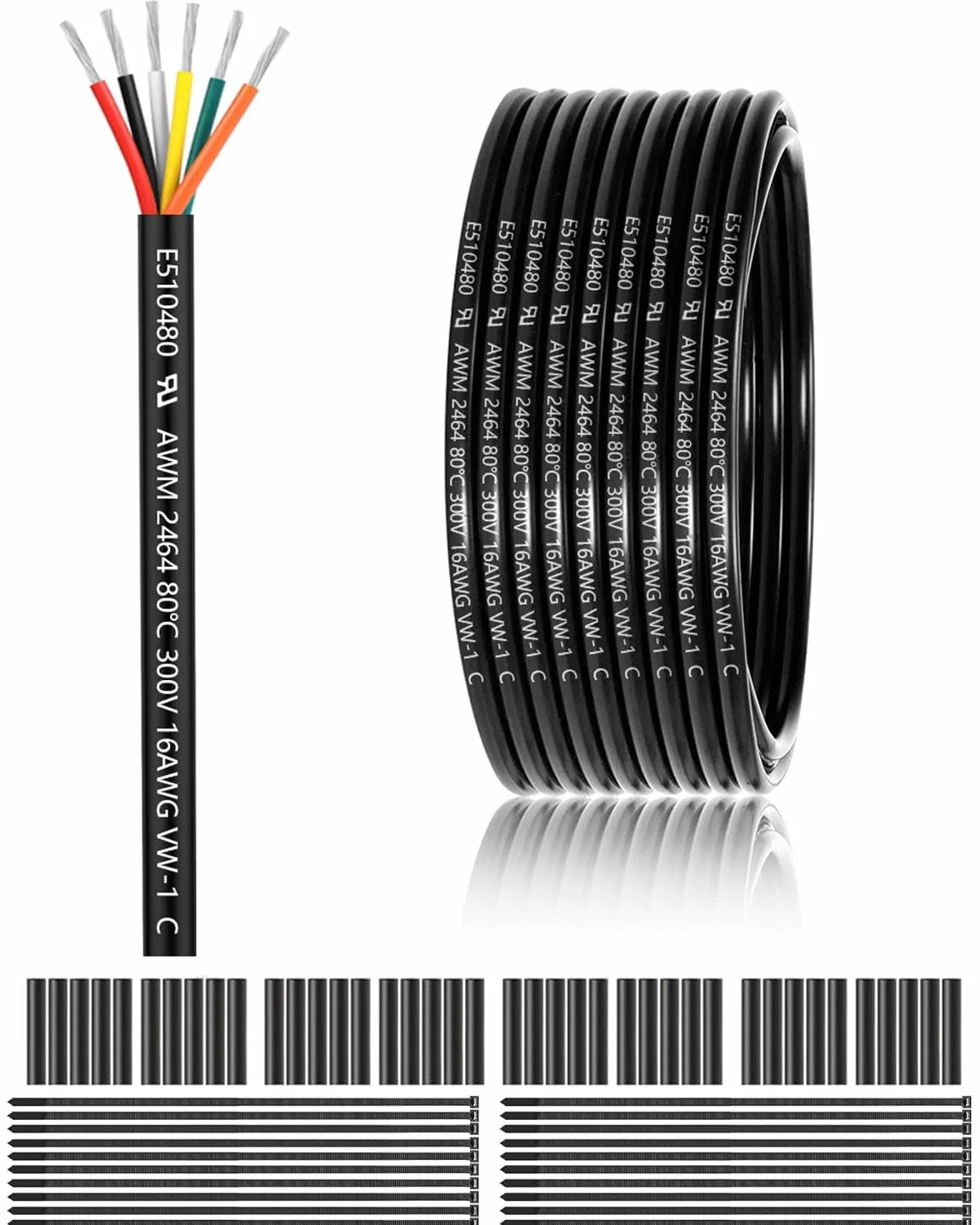 16 AWG 6 x 1,5 mm² 6 Adriges Kabel 30 Meter 16 AWG 6 adrig Draht aus Zinntem Kupfer PVC 16AWG 6 adrig für DC5V/12V/24V, LED-Beleuchtung Verlängerungskabel, kfz usw, CE Zertifizierung
