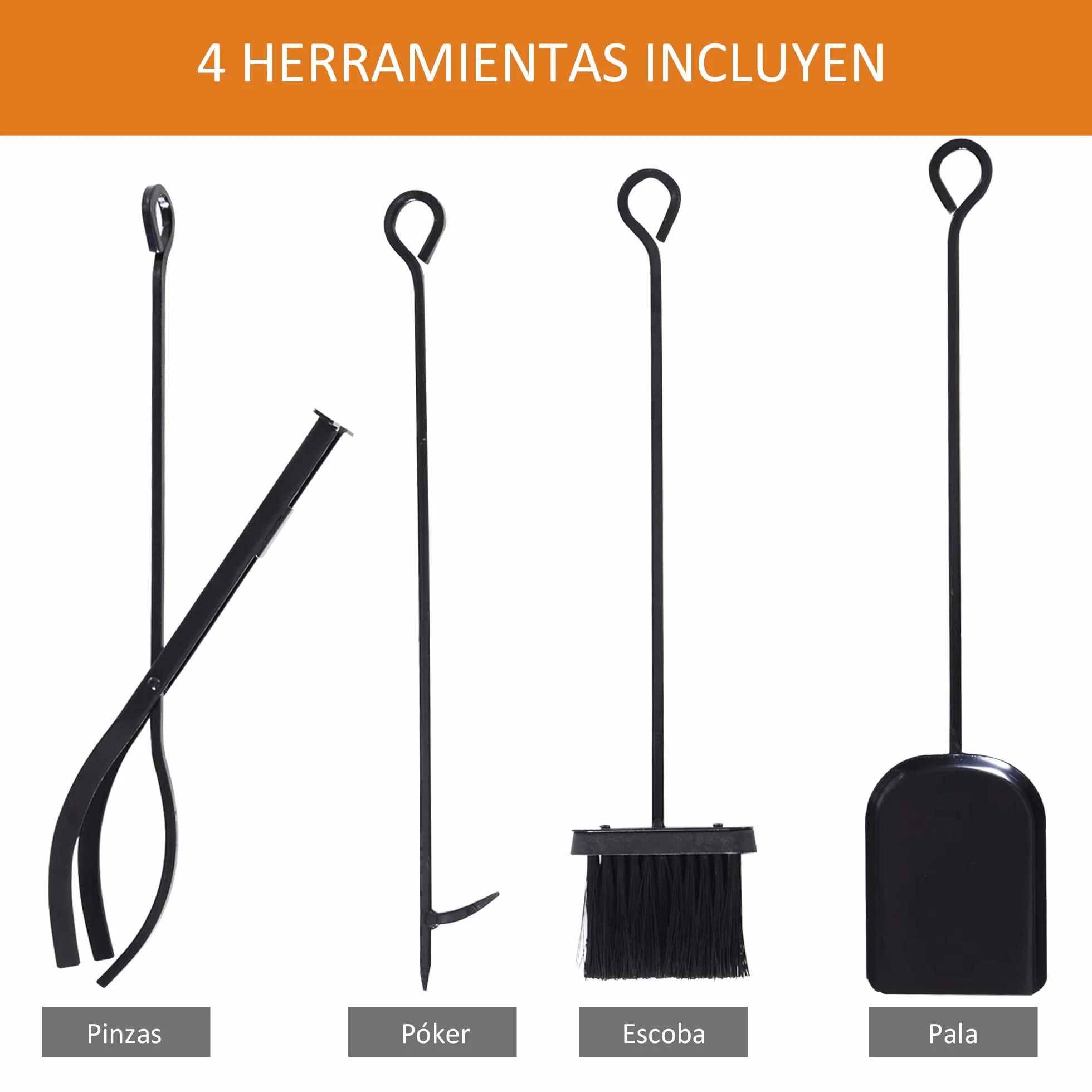 HOMCOM Estante de Leña para Chimenea Soporte para Leña con 4 Herramientas Incluidas Marco de Acero Estable Carga 100 kg para Exterior e Interior 46x30x76 cm Negro
