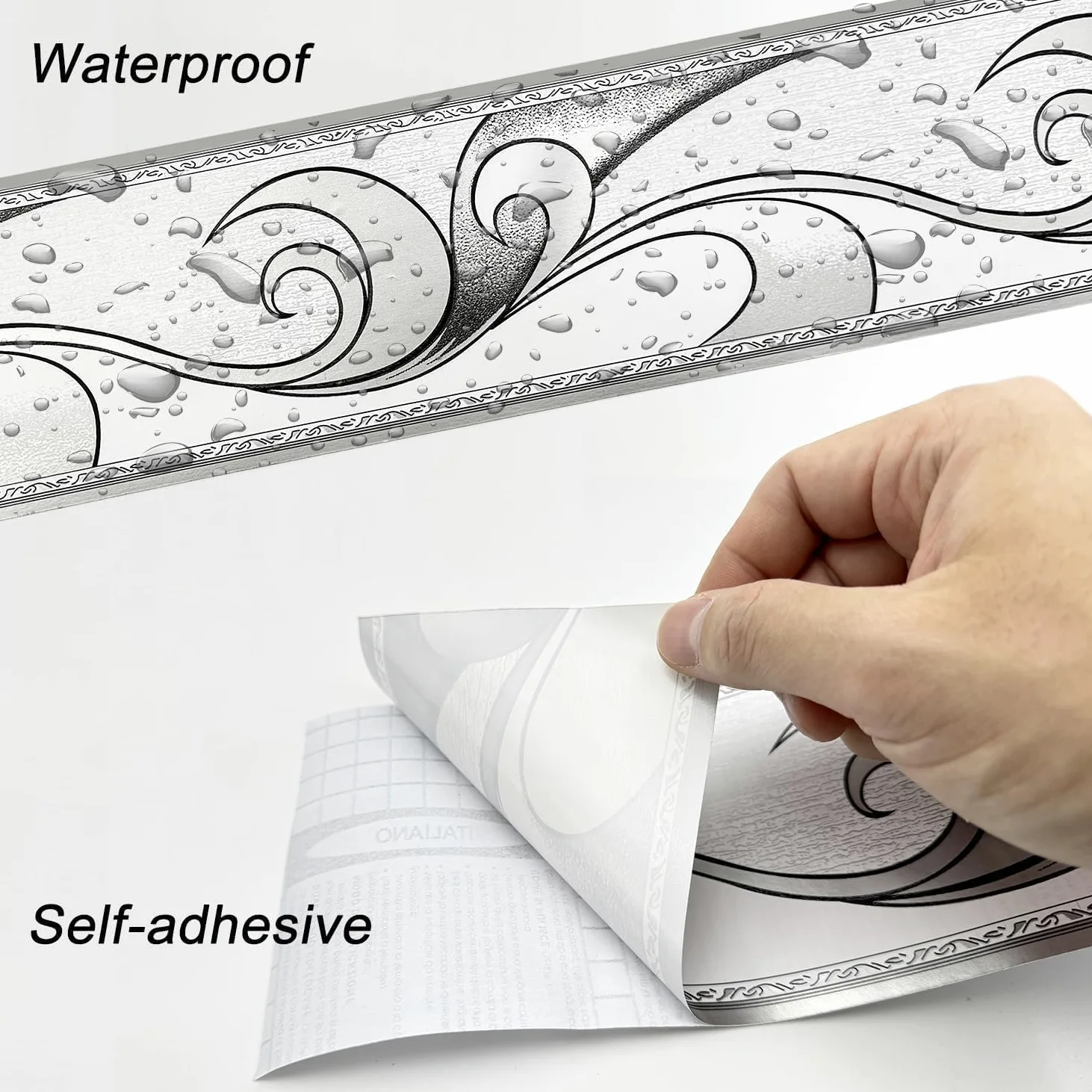 Angelkiss Papel pintado borde, patrón de ondas grises de plata real, borde, decoración de pared despegable, adhesivo de techo, cocina, baño, decoración de pared, 11 cm x 10 metros (2 unidades)