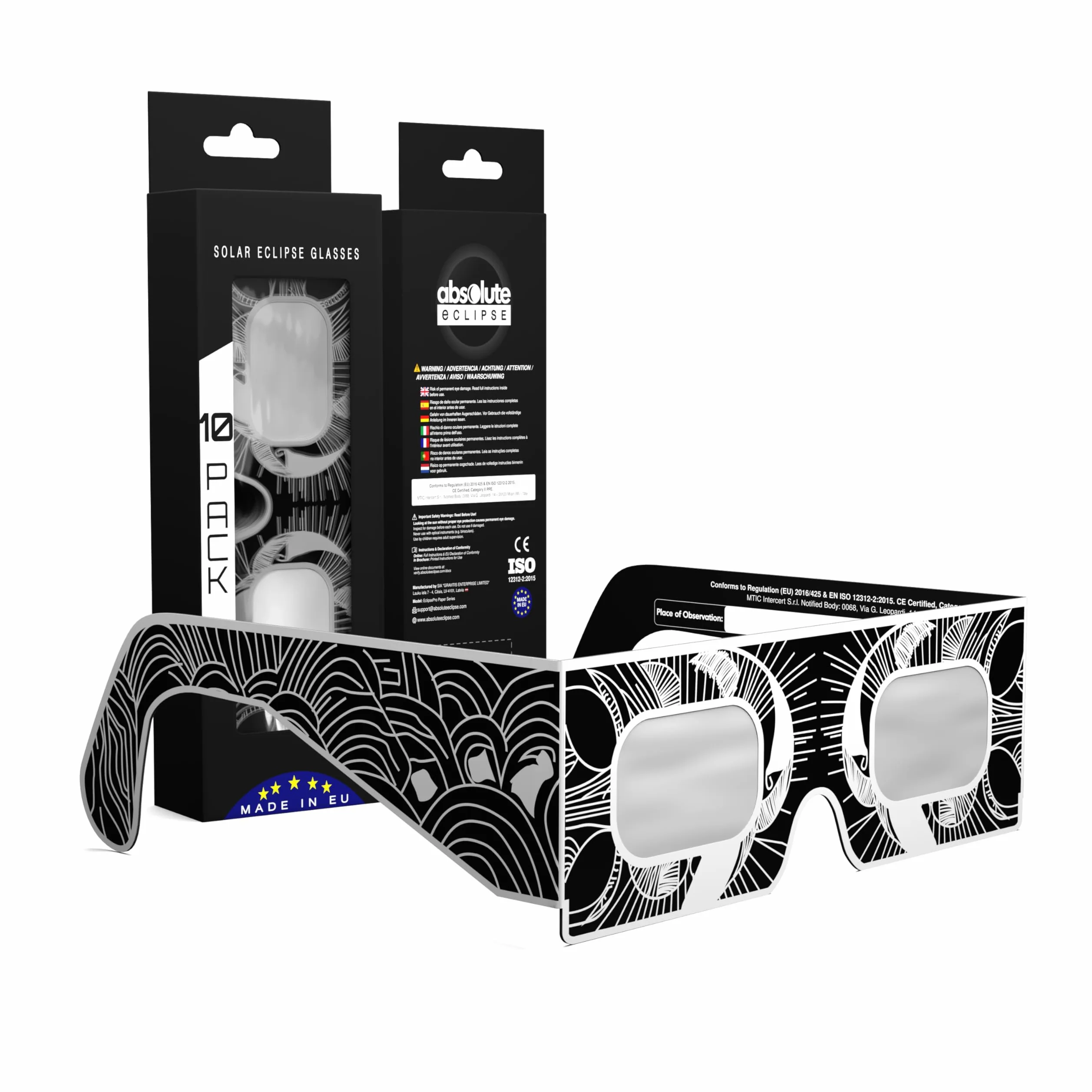 Absolute Eclipse Gafas reflectantes para eclipse solar al por mayor – Probado ISO 12312-2 y certificado CE – Fabricante de la UE recomendado por AAS – Eclipse Europe 2026