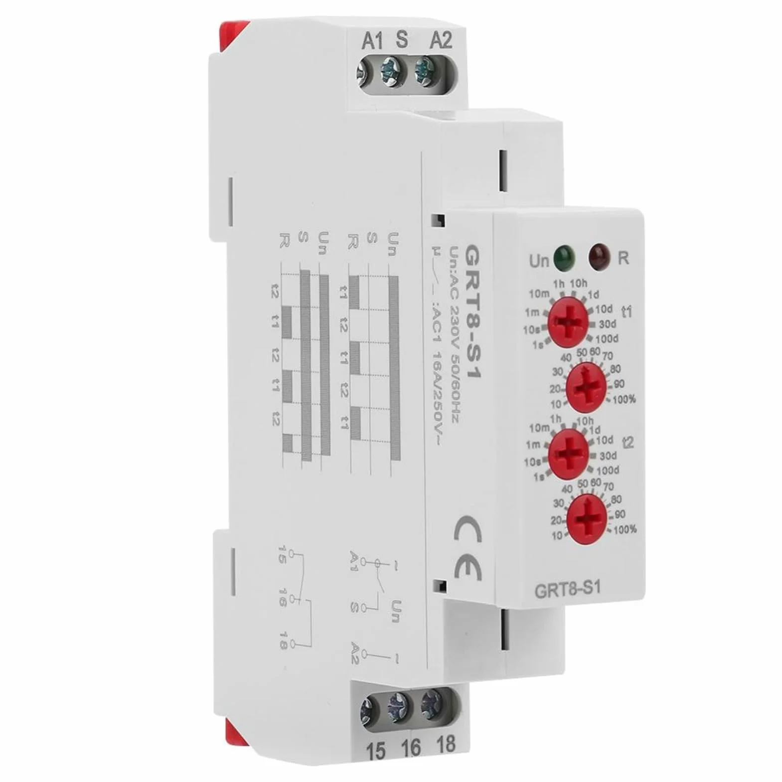 DEWIN Relé de Tiempo de ciclo asimétrico 220V AC, GRT8-S1 Relé de Retardo de Tiempo para carril DIN Relé de retardo modular de Encendido/Apagado