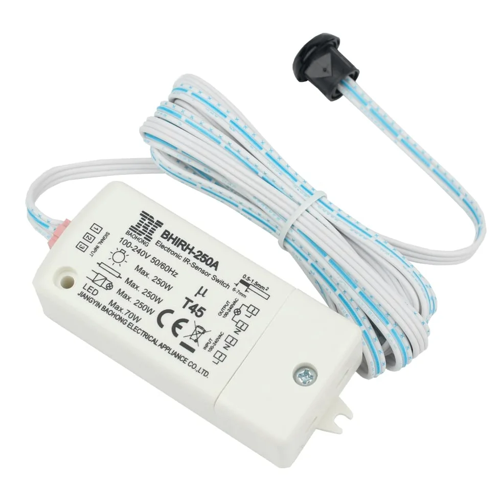 Interruptor infrarrojo BHIRH-250A Voltaje dual 100-240V Luces inteligentes Detección de movimiento 5-10cm Usado fuera del gabinete Trabajando a mano MAX.70W LED