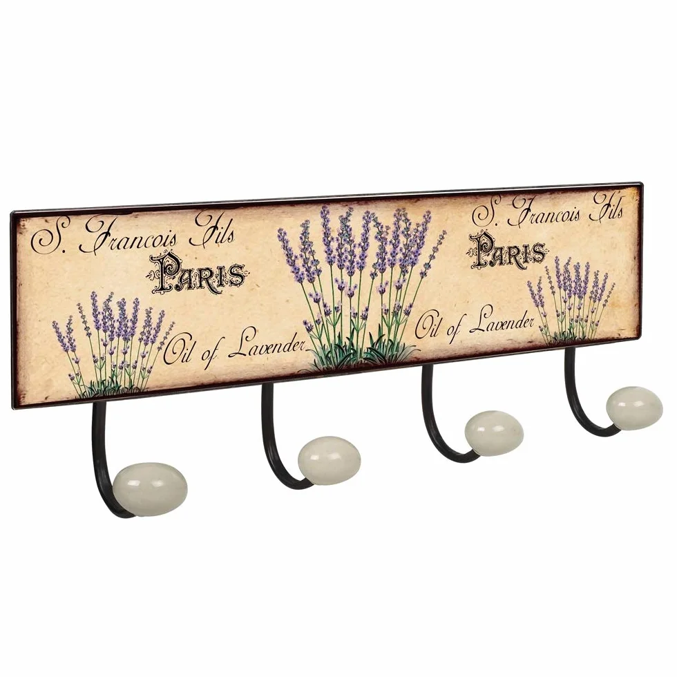 PERCHA Pared Vintage 4 Ganchos Porcelana LAVANDA Provenza Retro 400x155MM