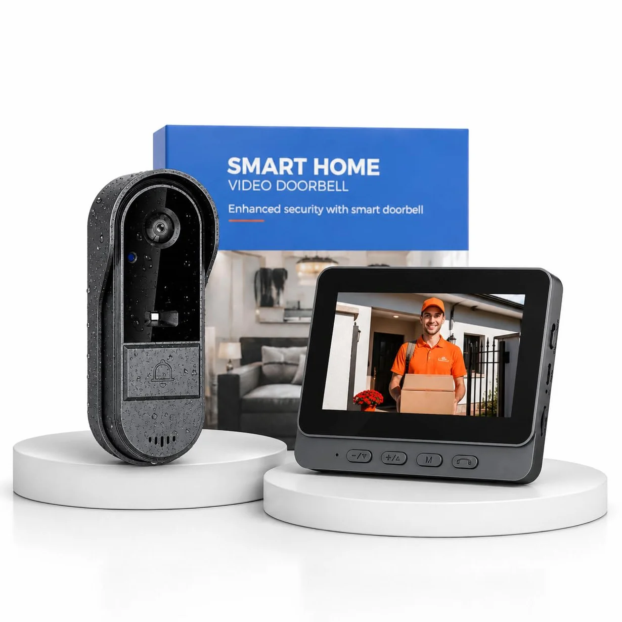 Winnes Timbre Inalámbrico con Cámara, Timbre con Vídeo Inalámbrico, Audio Bidireccional, Pantalla 4.3 IPS 1080P, Cámara Gran Angular de 170°, Visión Nocturna, No Requiere Suscripción y WiFi, 2.4GHZ