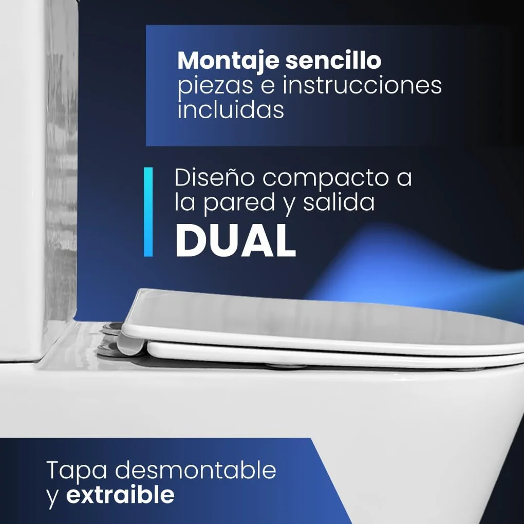Inodoro Adaptado para Personas con Movilidad Reducida - WC con Sistema Rimless Antibacterias - Váter Ergonómico con Tapa UF Amortiguada y Altura Accesible - Salida Dual Eficiente