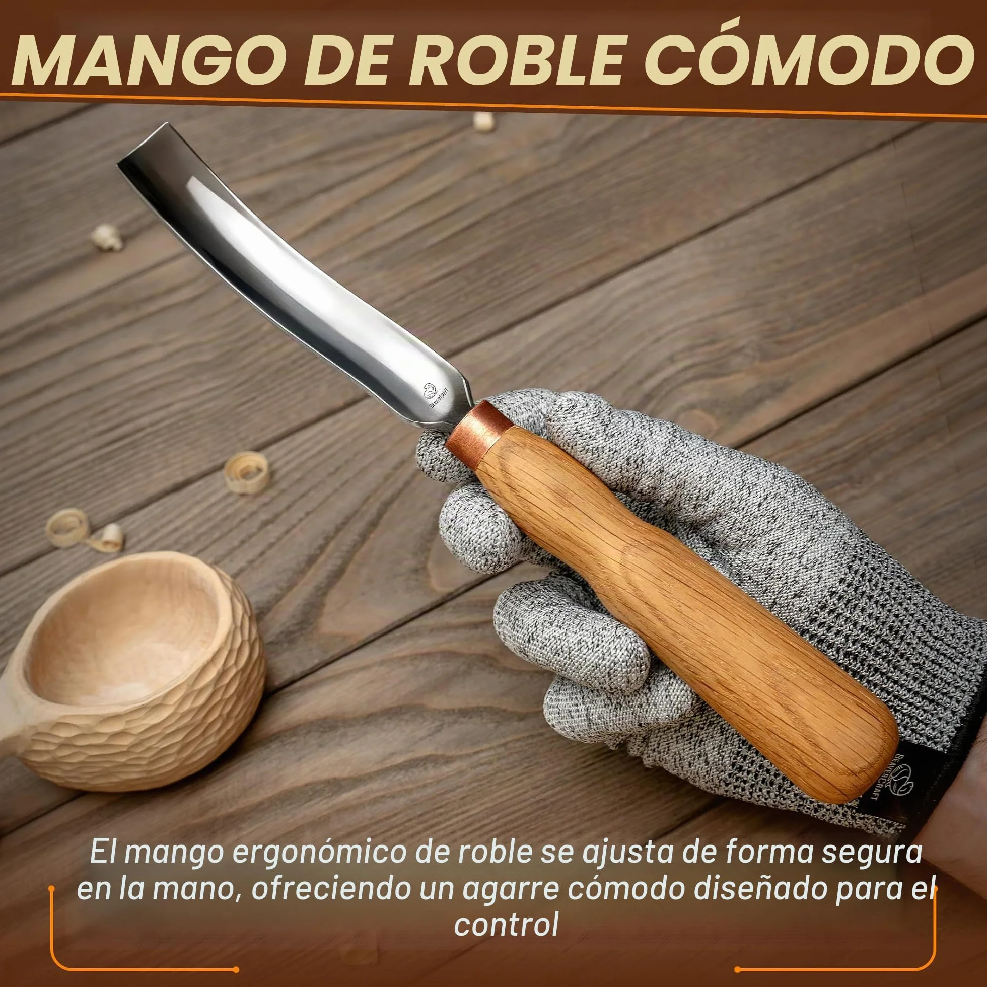 BeaverCraft Gouge Tallado Madera 7L/22 – Herramientas Tallado Cucharas, Cinceles, Gouge para Cuencos, Cincel Curvado, Cuchillo Whittling para Cucharas
