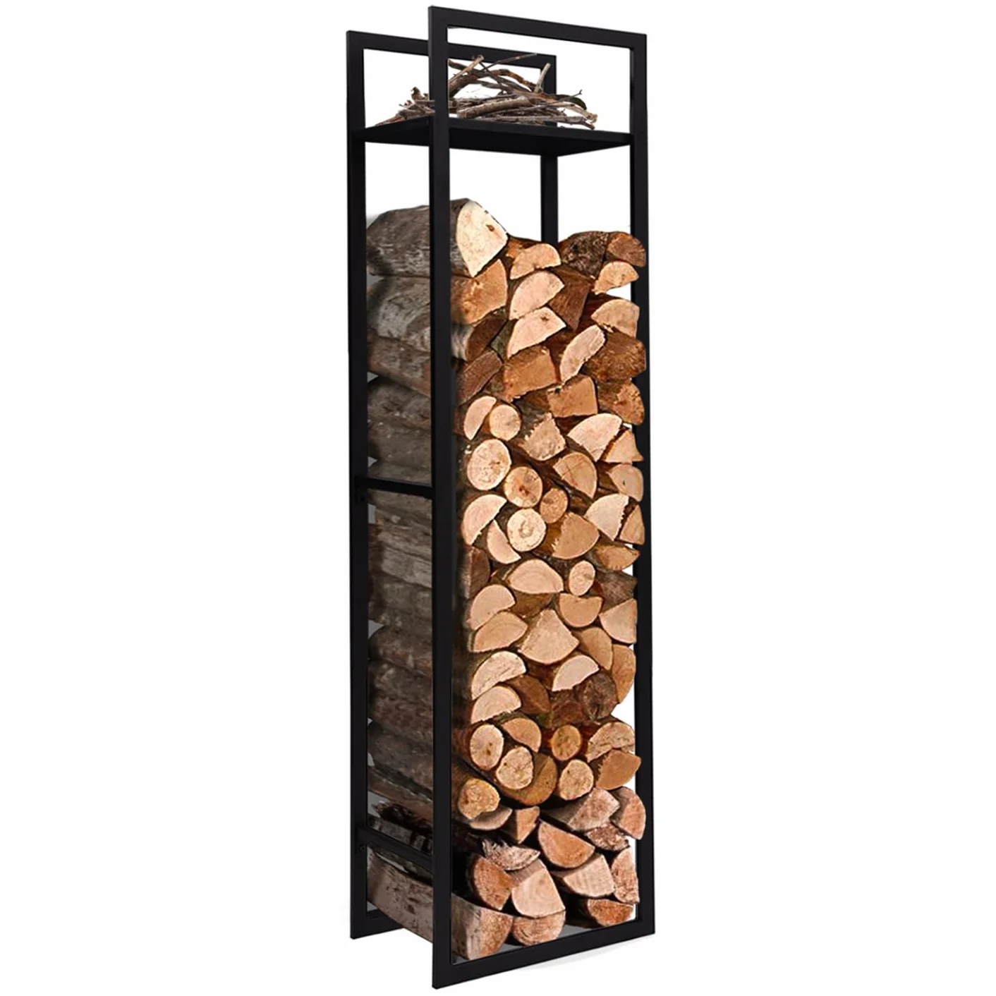 IDMarket - Portatroncos vertical de acero negro con estante H.170 CM para chimenea