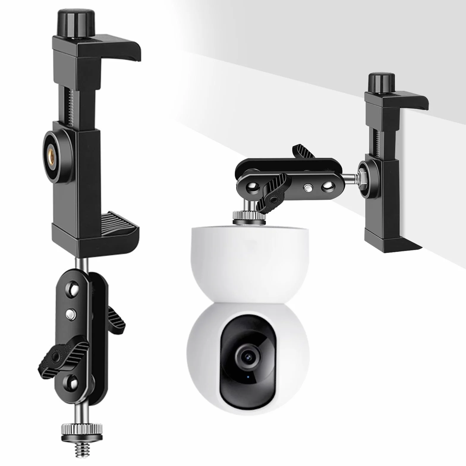 Soporte Camara Vigilancia, Abrazadera de Cámara Soporte de Montaje Cabeza Esférica 360° Soporte Cámara Pinza con Adaptador de Rosca 1/4",Ajustable Soporte de Mástil Clamp para Cámara Vigilancia