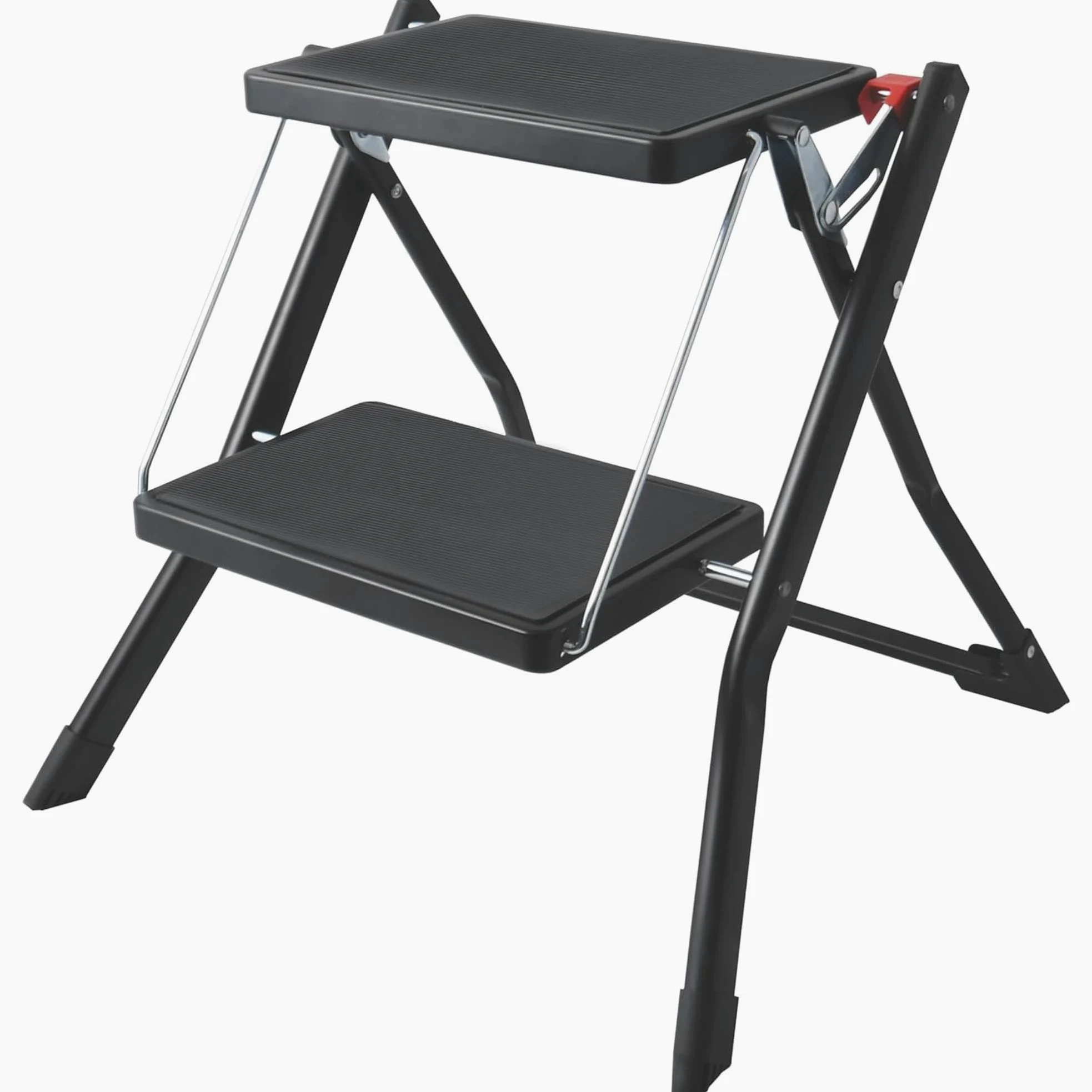 Well Home Escalera Plegable de 2 Peldaños en Acero de Color Negro, Antideslizante y Ligera