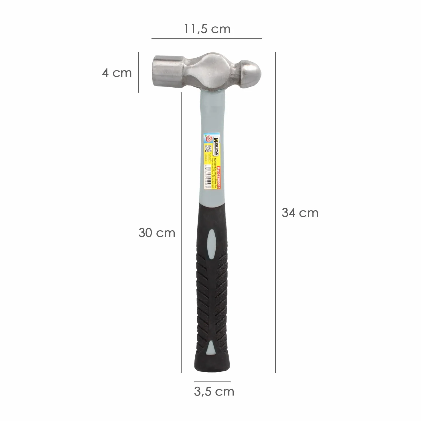 WOLFPACK LINEA PROFESIONAL Martillo Bola 650 Gramos Mango Fibra Vidrio