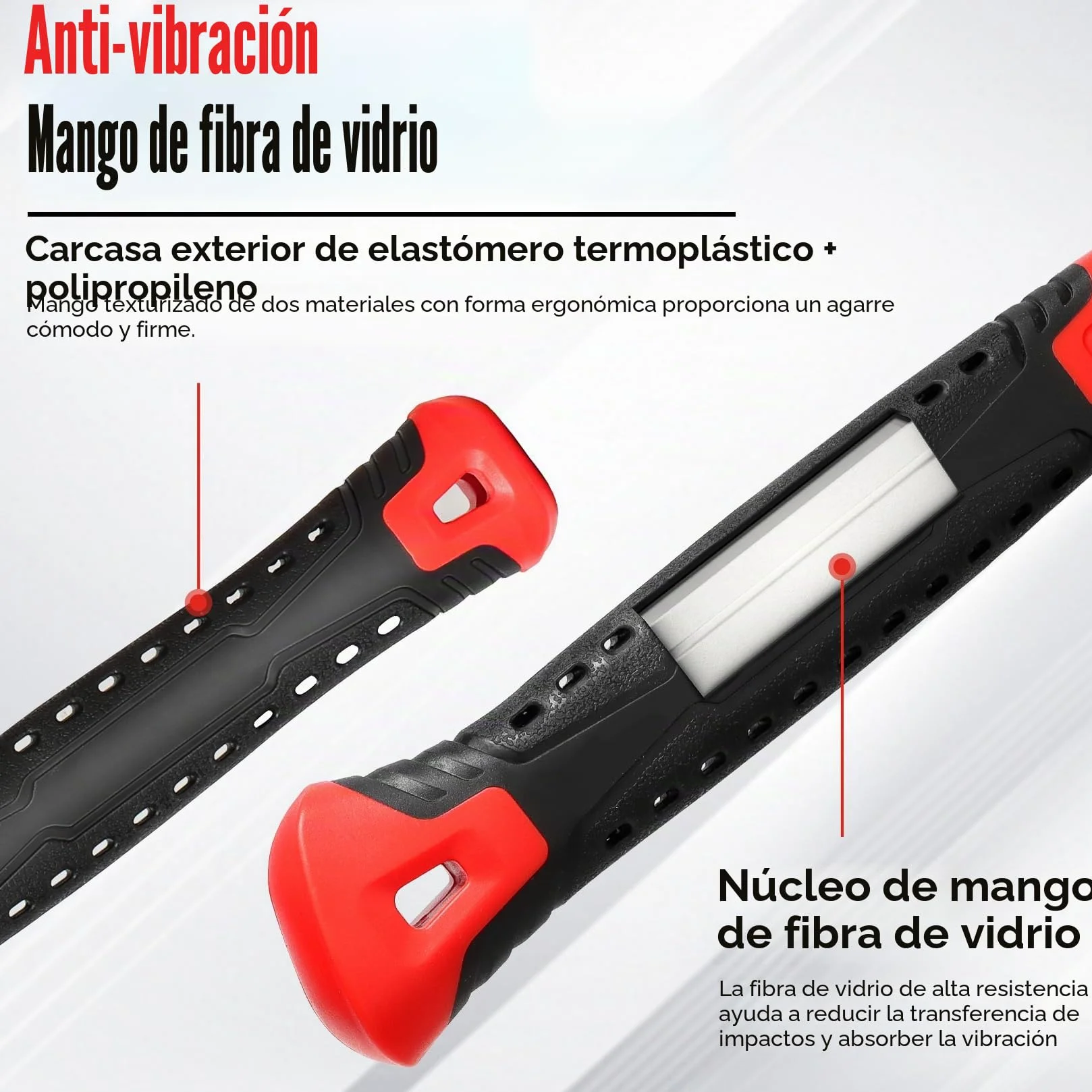 SHALL Juego de martillos de goma de 2 piezas, mazo de goma de 16 oz y mazo suave de doble cara de 40 mm, mango de fibra de vidrio a prueba de golpes con agarre acolchado