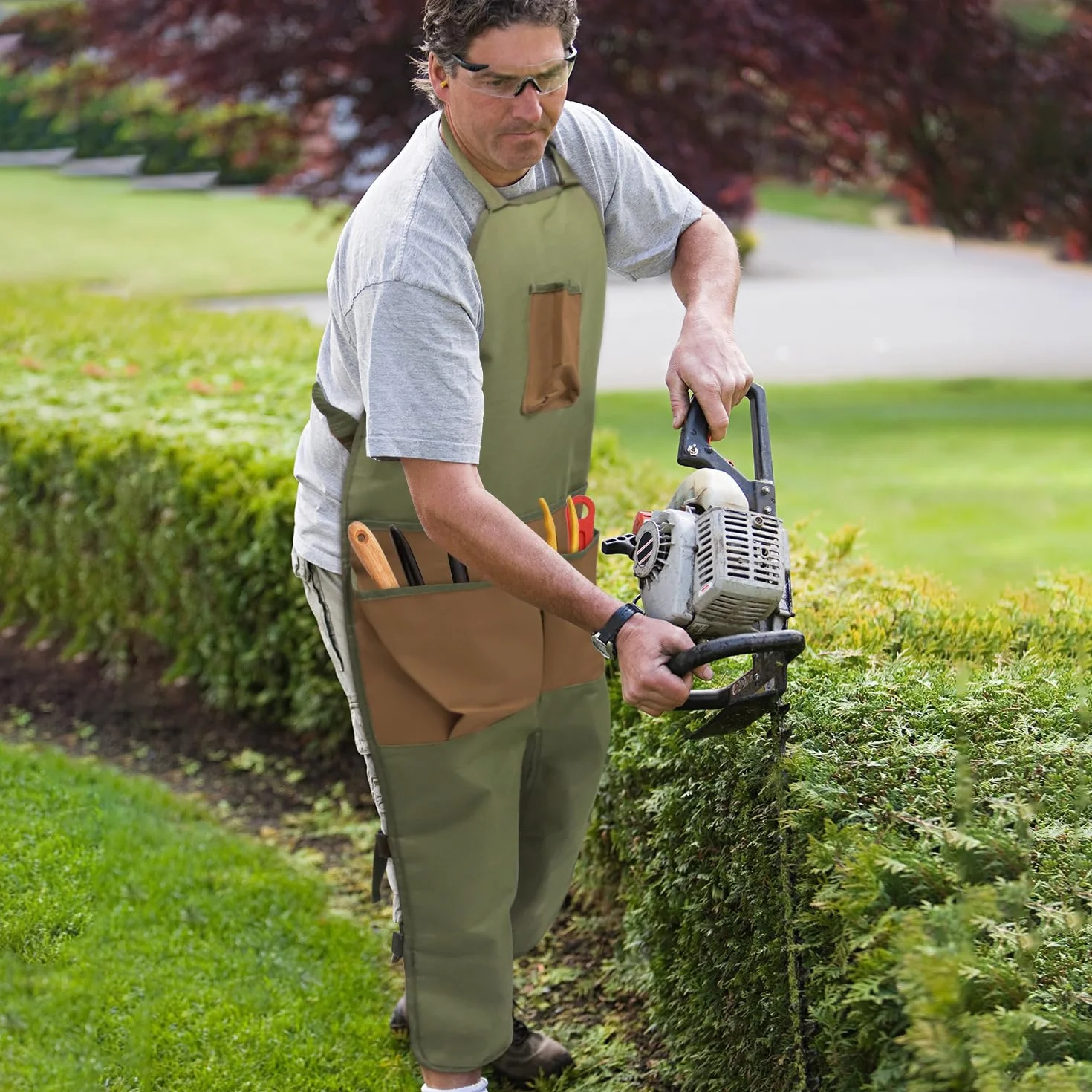 Cinturón De Herramientas Delantal Jardineria - 1 Pieza, Verde, Jardinería Jardinero Traje Mandil, Impermeable con Bolsillos, para Multiusos Delantal, Limpieza y Carpintería