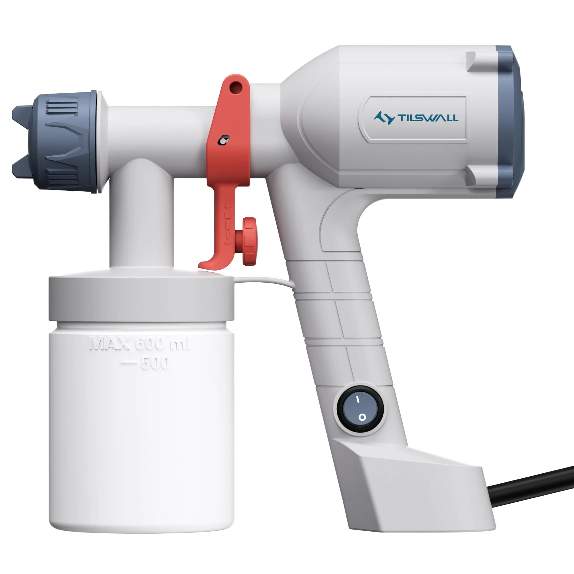 Tilswall Pistola de Pintura Eléctrica - Pulverizador de Pintura Ultraligera con Tanque Desmontable De 600ml, 2 Boquillas & 3 Modos, Paredes, Techos, Muebles, Vallas, Cáscara de Huevo