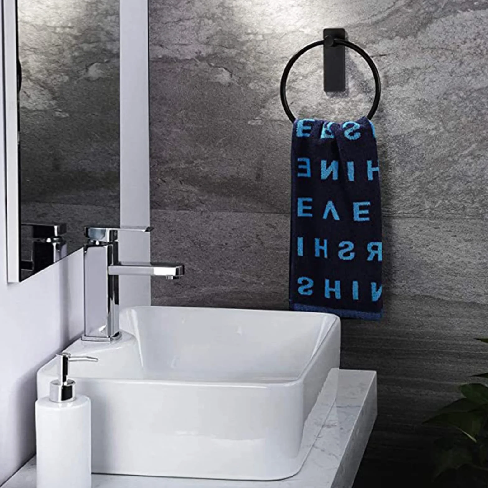 Toallero de Anilla Negro Acero Inoxidable Montaje en Pared para Baño Cocina