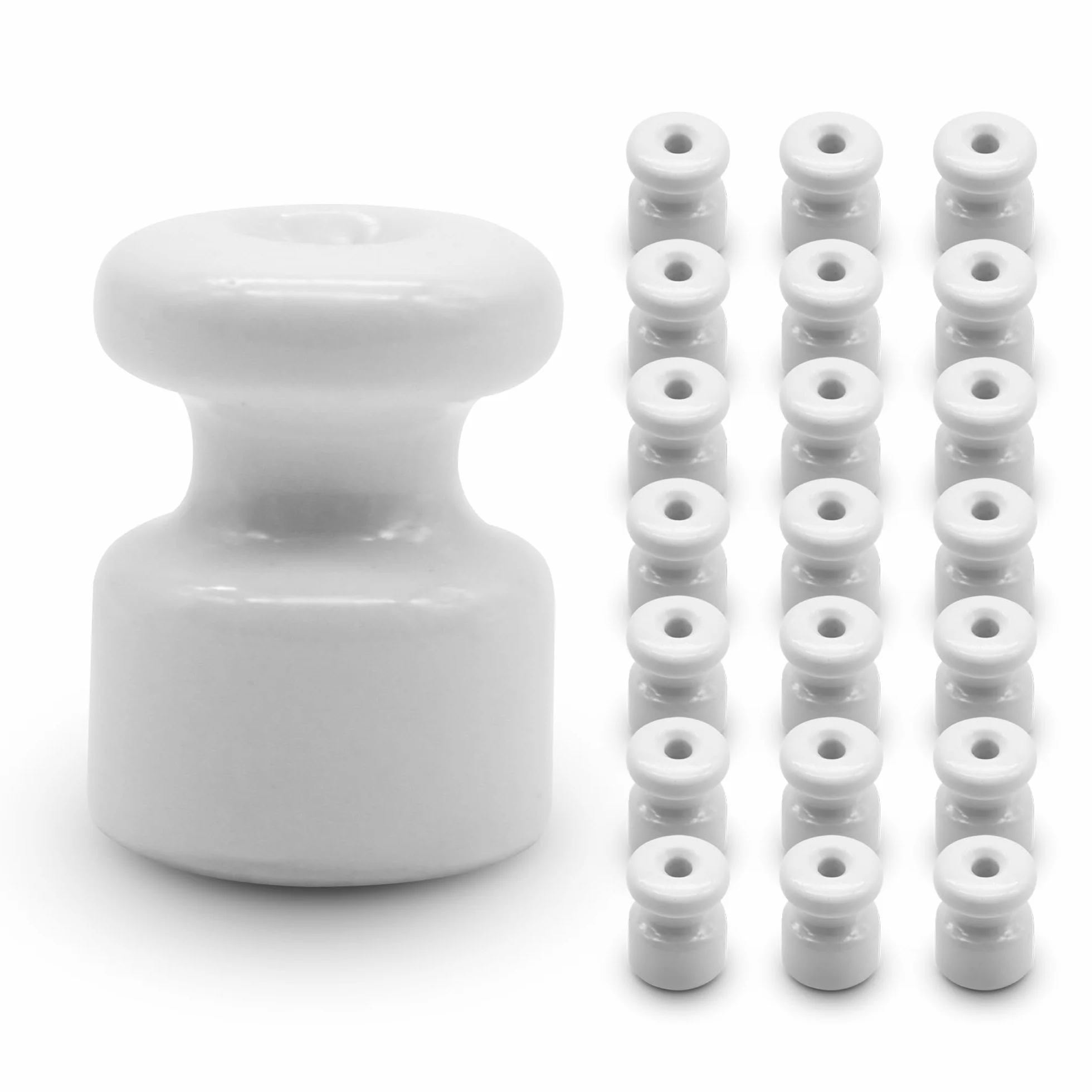 DOJA Barcelona | Aislador Ceramica | Blanco | Pack 25 | 18 x 23mm | Aisladores Ceramicos | Aisladores de Ceramica Excelente Resistencia | Aisladores para Electricidad, Cable Trenzado, Electrico