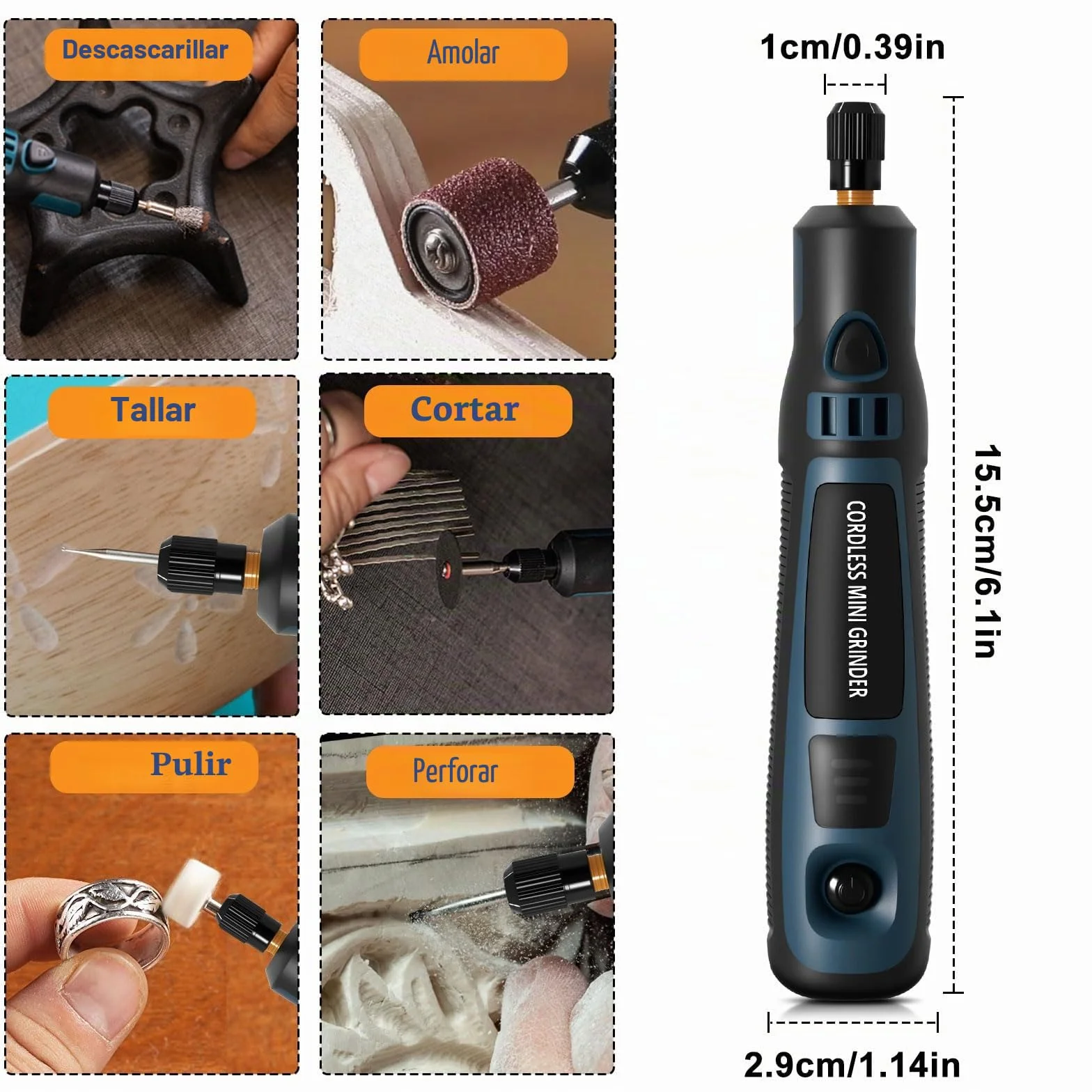Lápiz de Grabado Eléctrico con 96 Cabezales, Multiherramienta Herramienta Rotativa, Mini Amoladora Eléctrica Grabador Inalámbrico USB Recargables Portátil para Grabar/Taladrar/Cortar/Esmerilar
