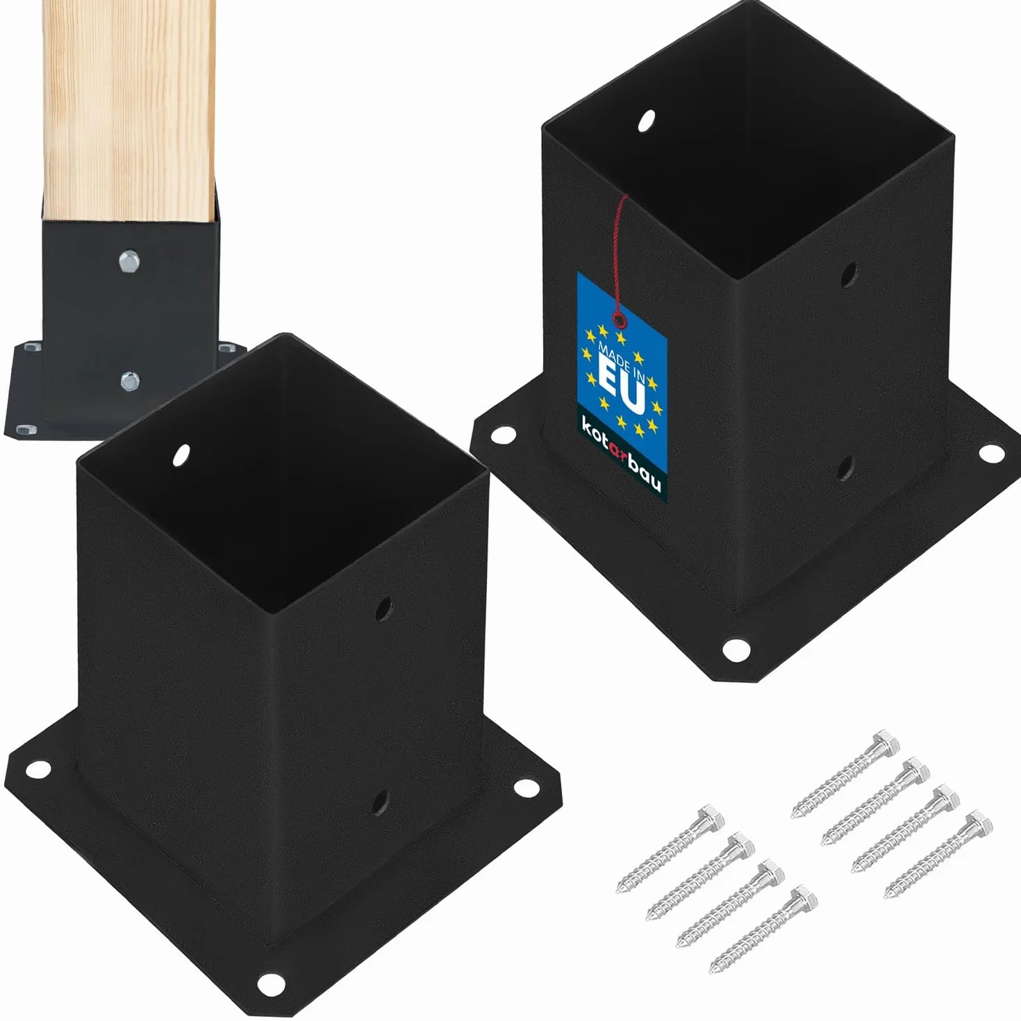 KOTARBAU® 2 unidades Soporte para Poste - Pie de Pilar - Acero con Recubrimiento en Polvo - 90 x 90 mm - Negro - Anclaje para Poste - Soportes para Pérgola - Resistente a la Corrosión