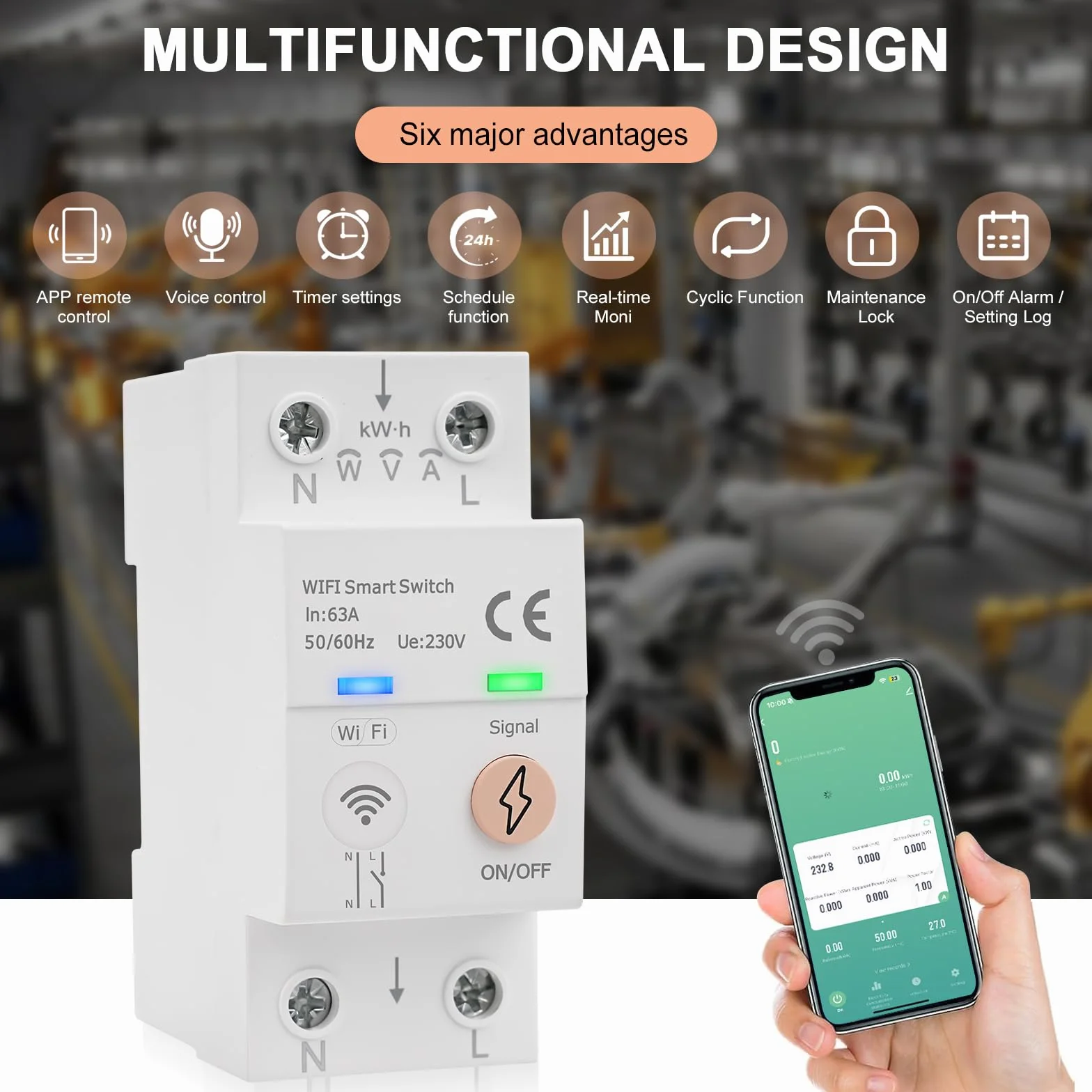 Interruptor wifi inteligente 63A Tuya Control por voz disyuntor wifi inteligente Medidor de Energía AC 80-300V interruptor remoto Protección contra sobrepresión sobrecorriente y sobrecarga
