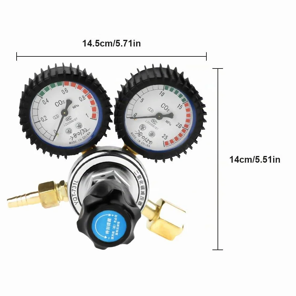G5/8 Regulador de presión del CO2, reductor de presión de la soldadura del dióxido de carbono del regulador de la botella de gas del CO2, Relojes de manometro de máquina de soldadura