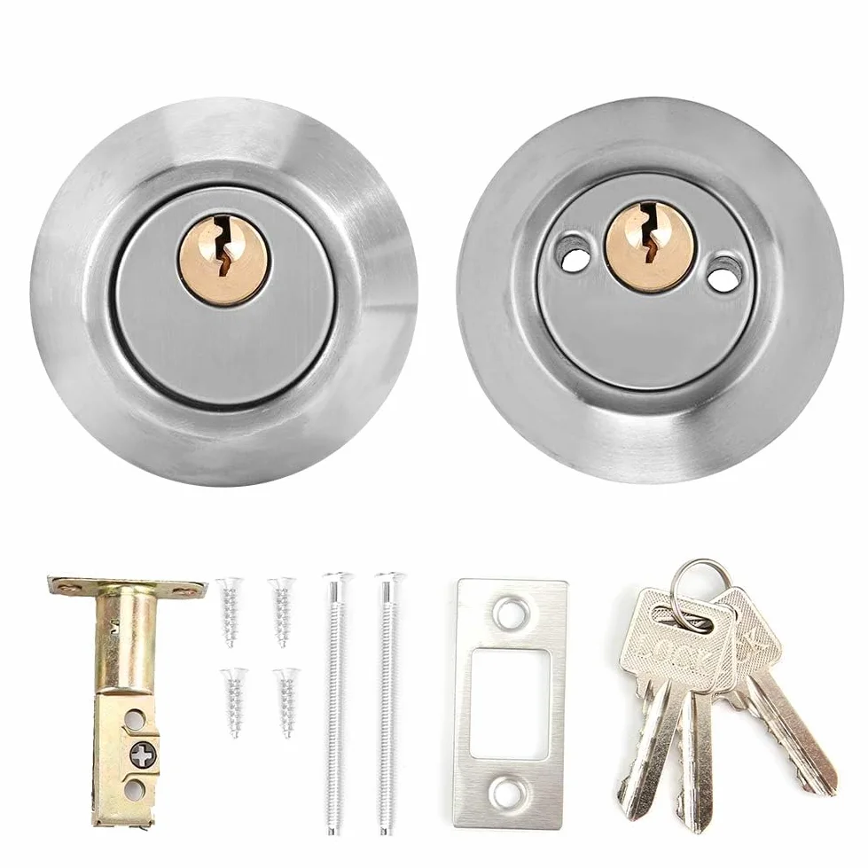 Cyrank Cerradura De Cilindro Doble con Llave, Cerradura De Cerrojo con Llave Doble En Ambos Lados Cerradura De Cilindro Ajustable De Dos Vías para Puerta Delantera(Stainless Steel)
