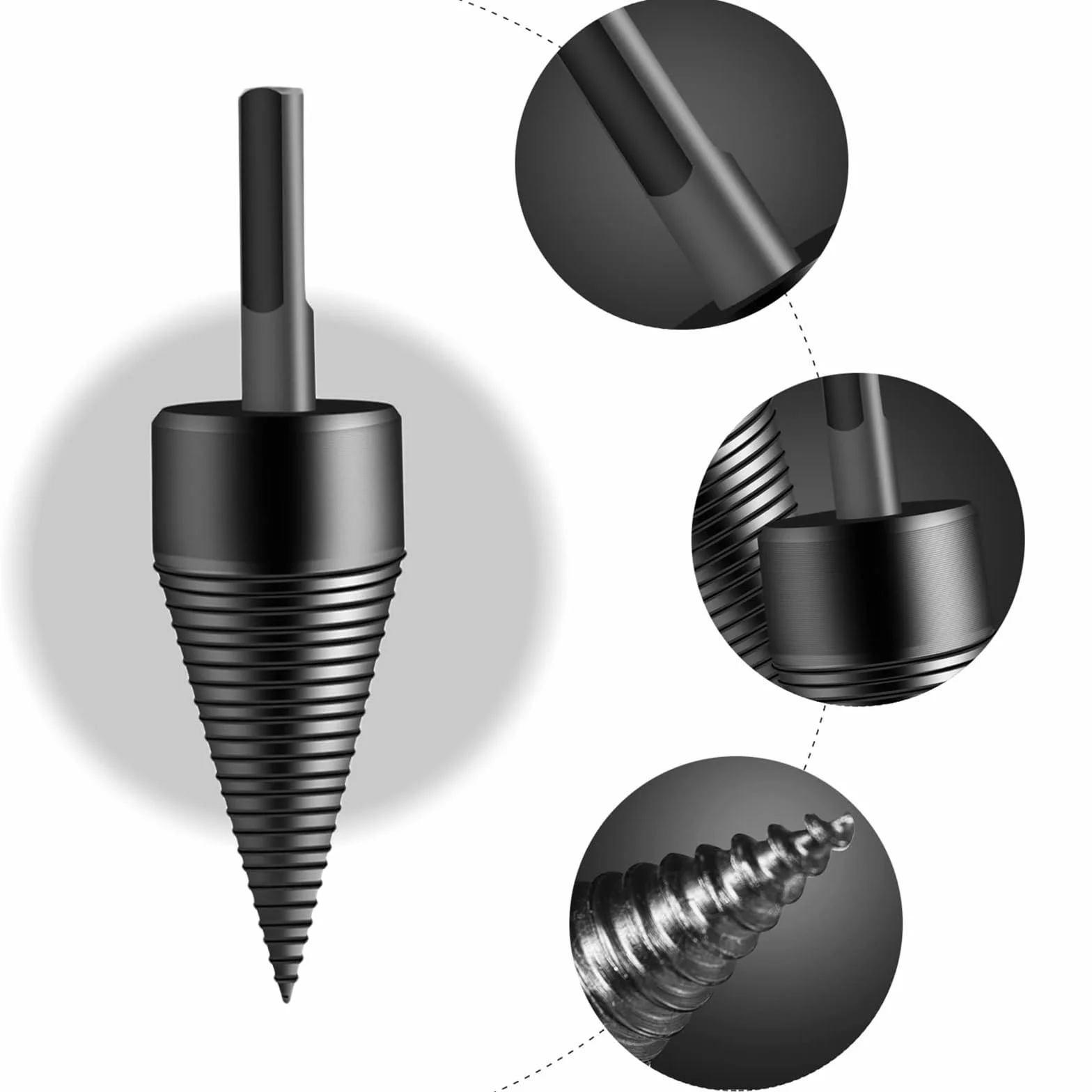 Cono de Madera para Cortar Madera, 42 mm Juegos de Brocas, Conos para Troncos, con 3 asas de Taladro, Adecuadas para Divisores de Madera, Divisores de T